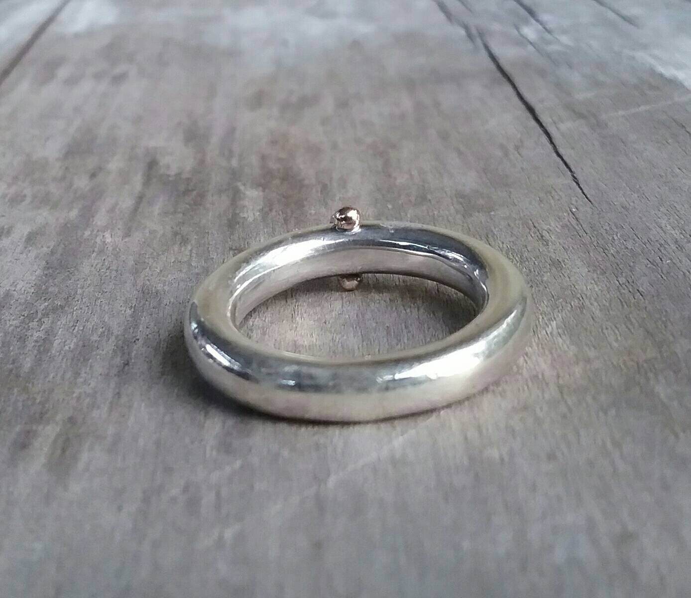 Gold and silver halo ring,10k balls,sterling silver band,two tone ring.4mm round,unisex ring, wedding ring,chunky band,mixed metal ring
