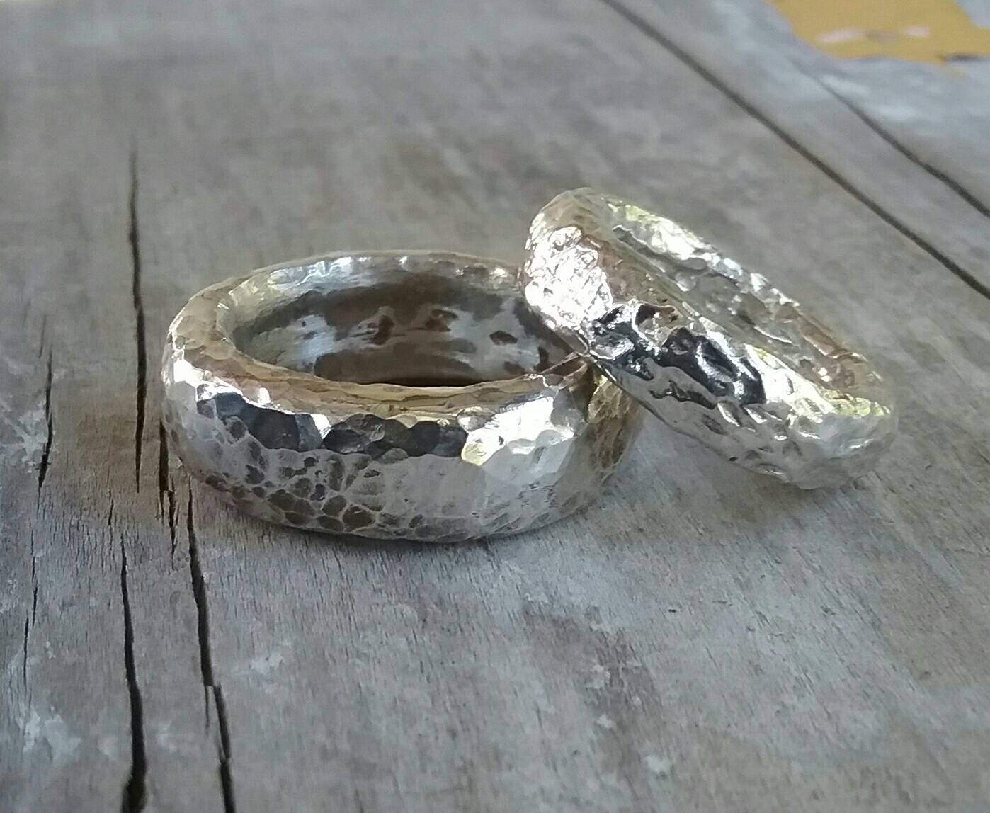 Thick silver hammered ring,925 sterling silver,7mm rustic halo band,heavy,solid matt wedding