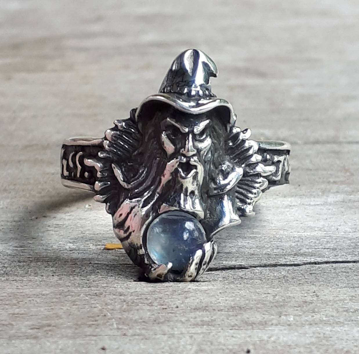 wizard ring sterling silver labradorite magic fantasy mythical steampunk gothic punk ring