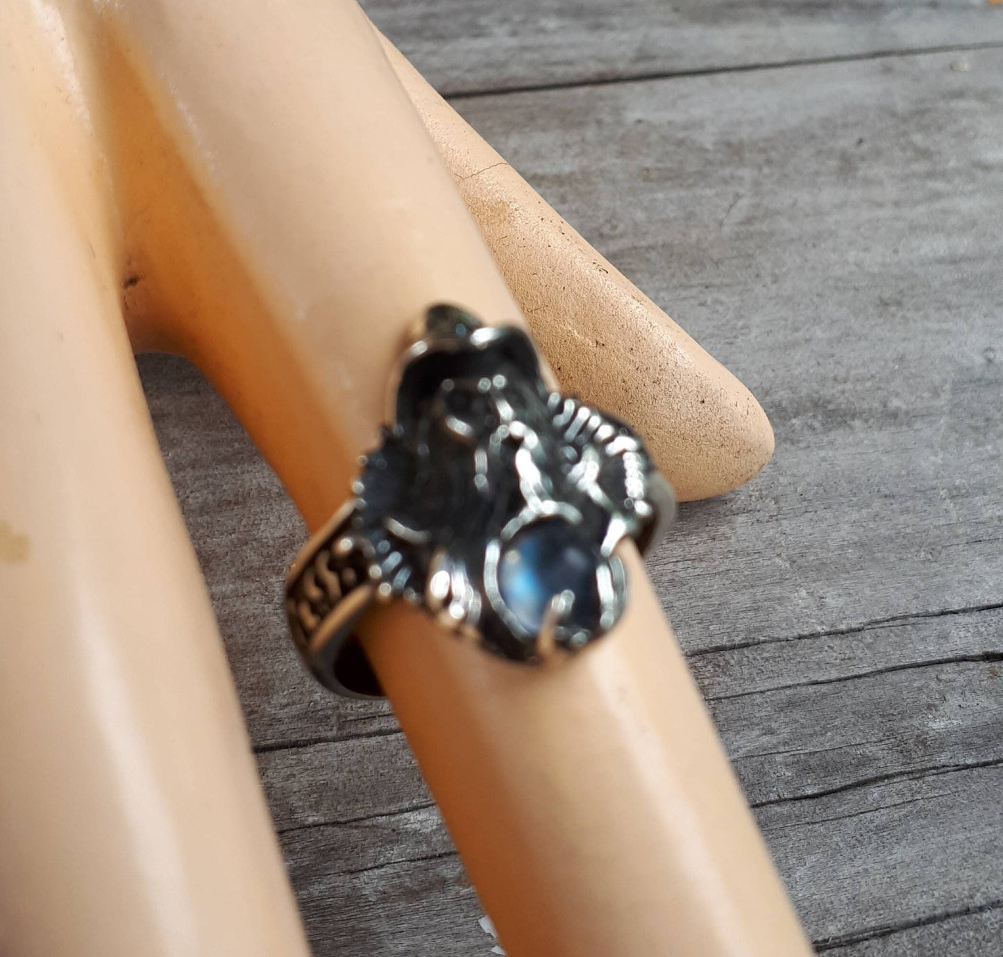wizard ring sterling silver labradorite magic fantasy mythical steampunk gothic punk ring