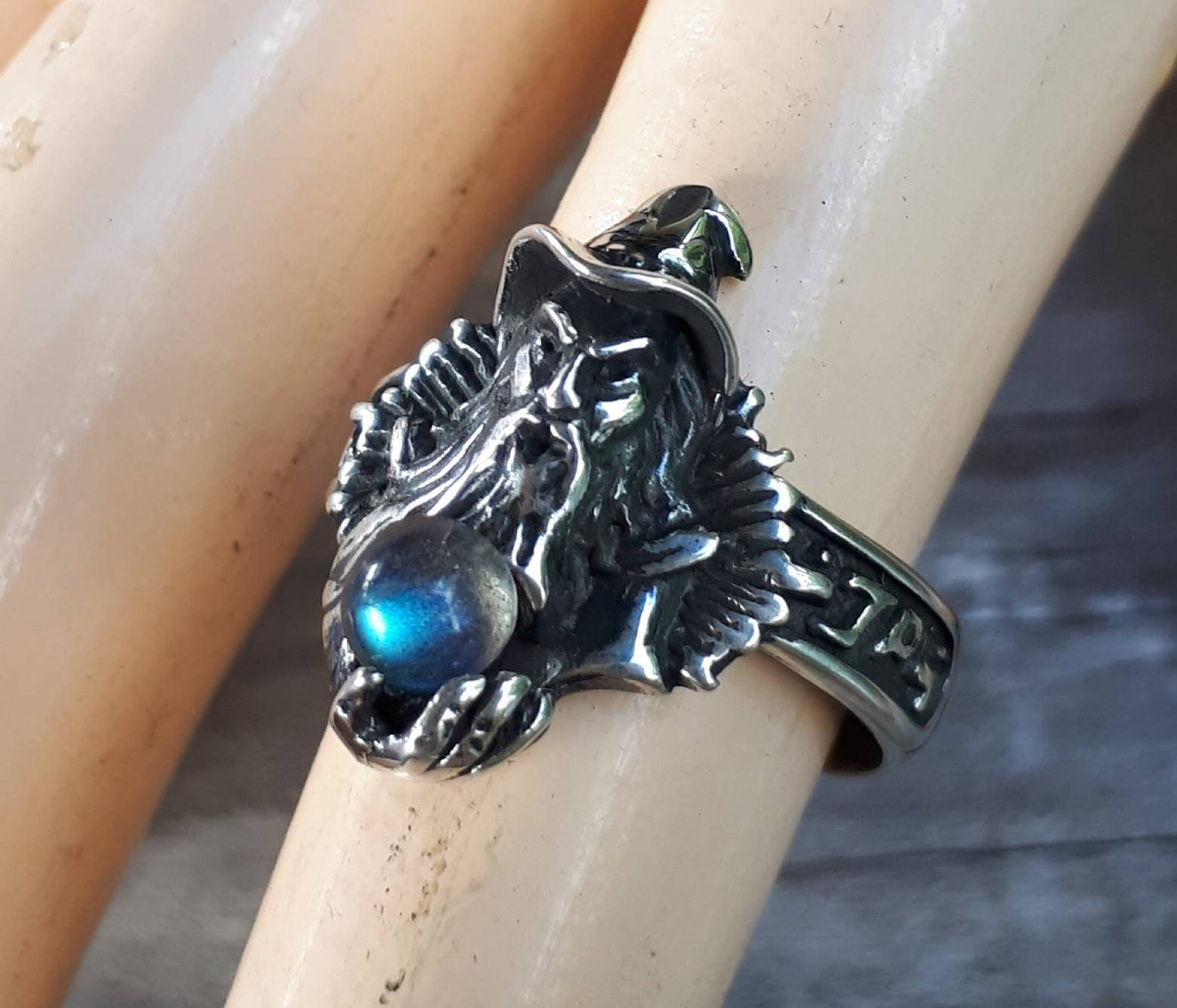 wizard ring sterling silver labradorite magic fantasy mythical steampunk gothic punk ring