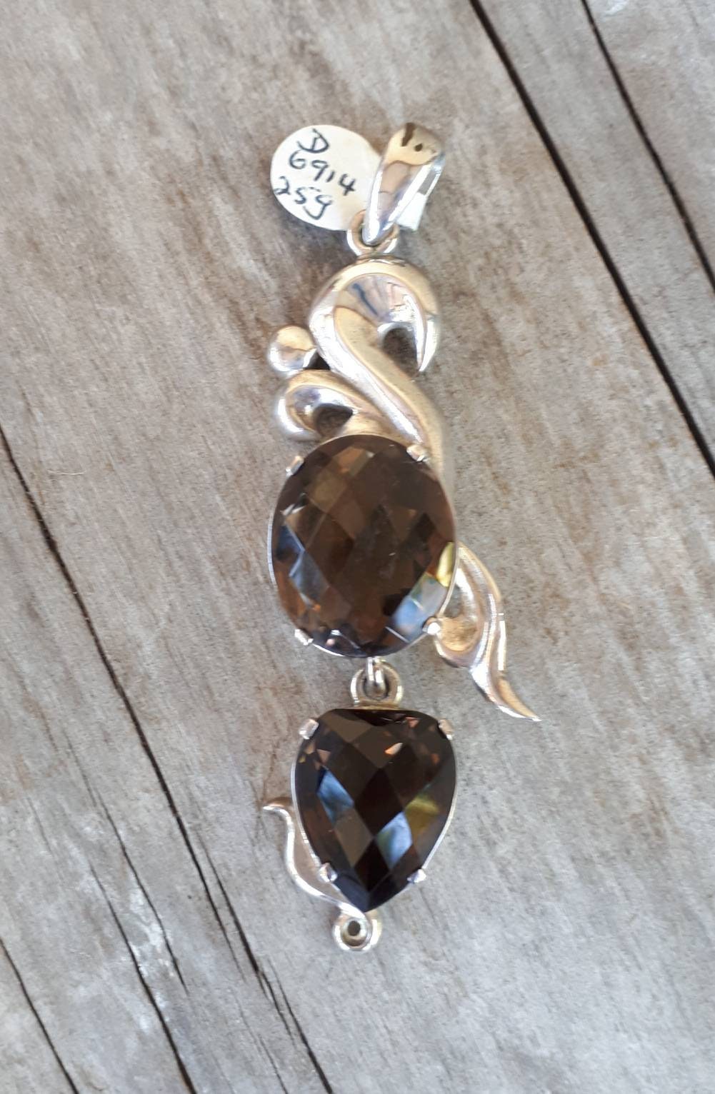 Large silver stone pendant,Smokey quartz,sterling silver,handmade, antique,boho,choker,bridal necklace,crystal,new age,goddess