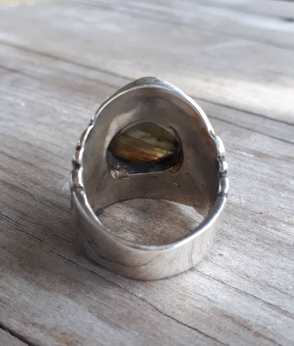 Moshave Turquoise ring,sterling silver,large chunky celtic ring,green Turquoise medieval,tribal,large stone ring,shield,large mens ring,