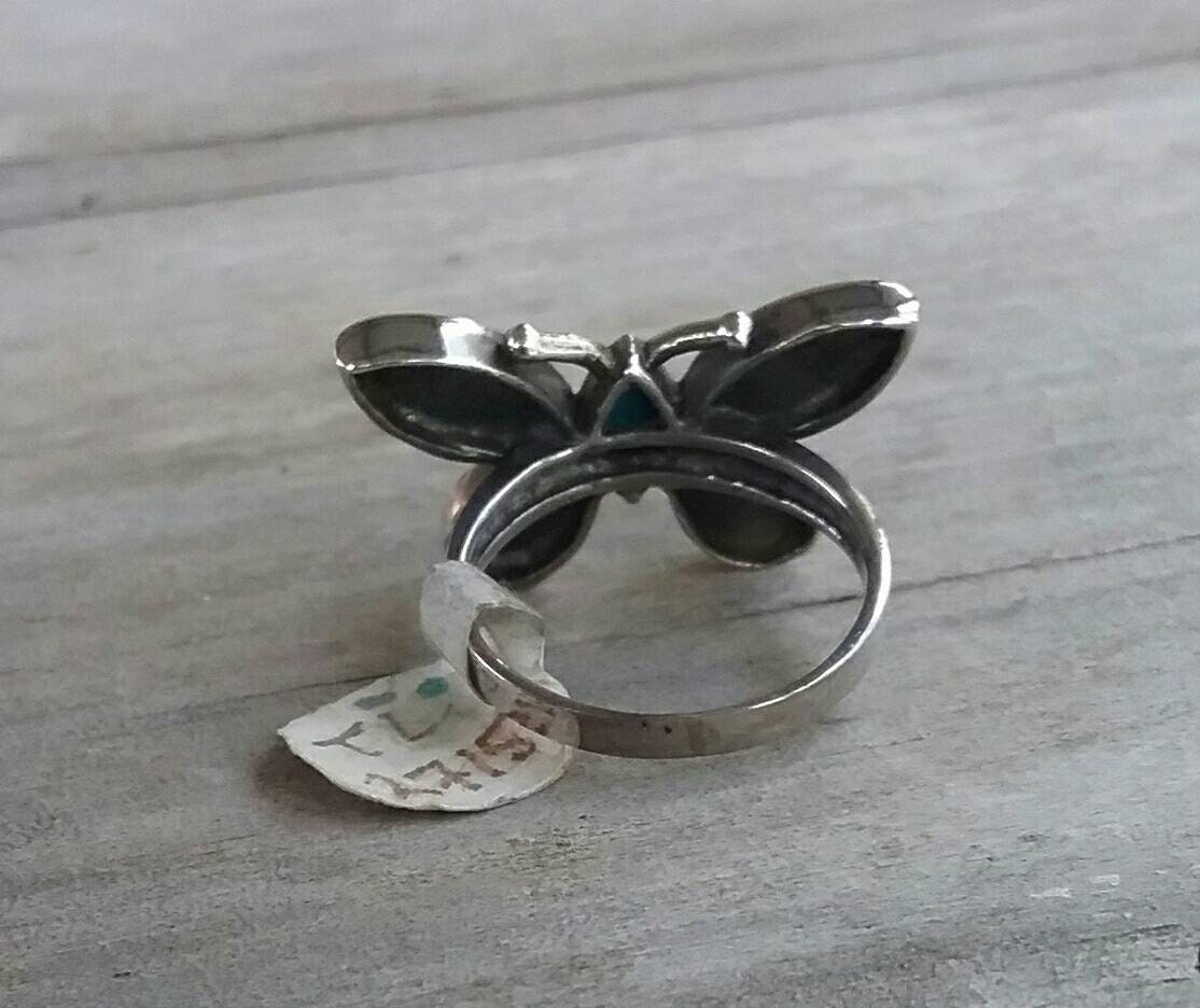 Butterfly ring,925 sterling silver,mother of pearl,inlay,shell, paua,abalone,handmade,goddess,boho,art nouveau,retro,