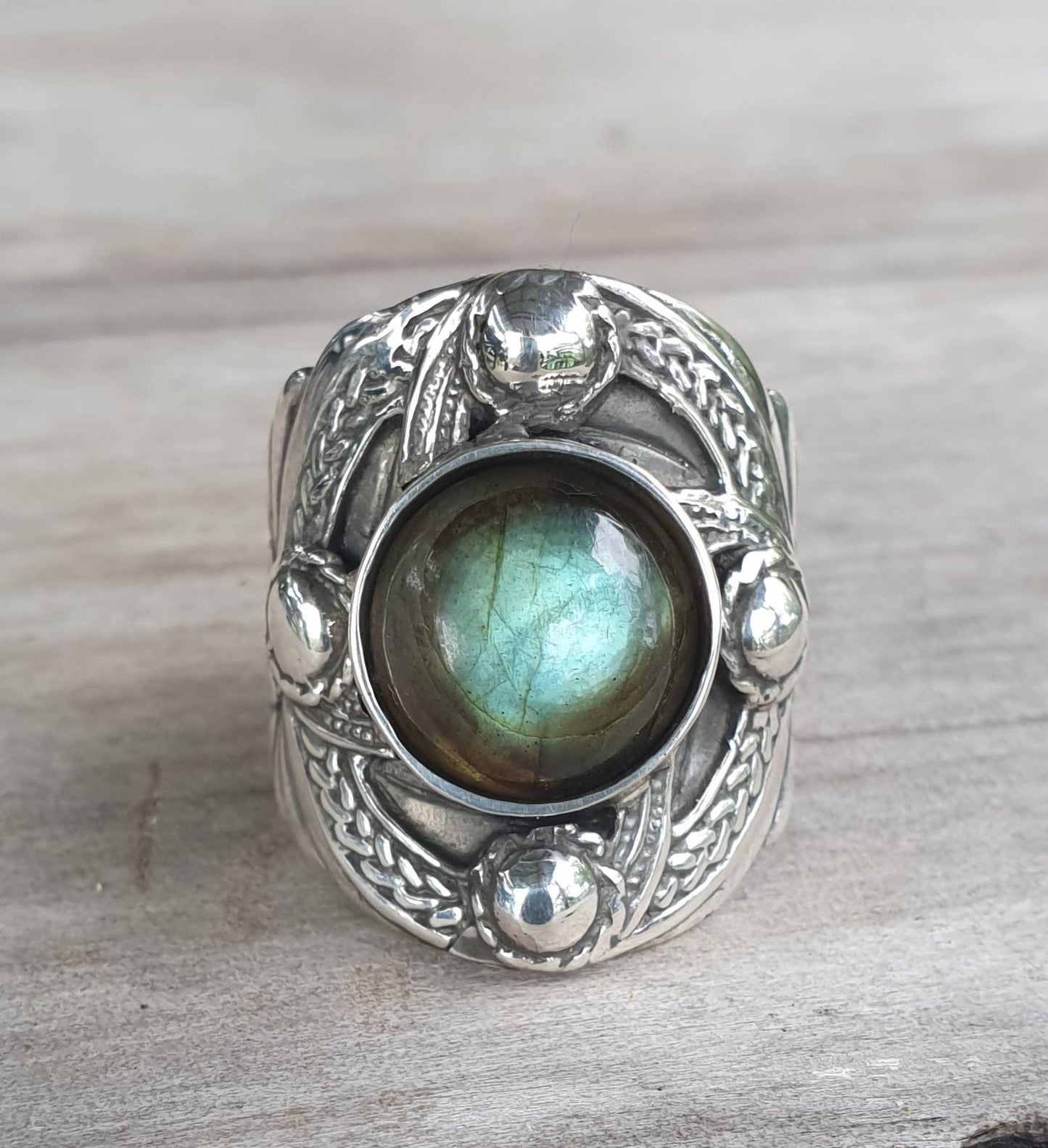 Golden Labradorite ring,sterling silver, Labrodite,chunky ring,celtic ring,medieval,tribal,large stone ring,shield,large mens ring,