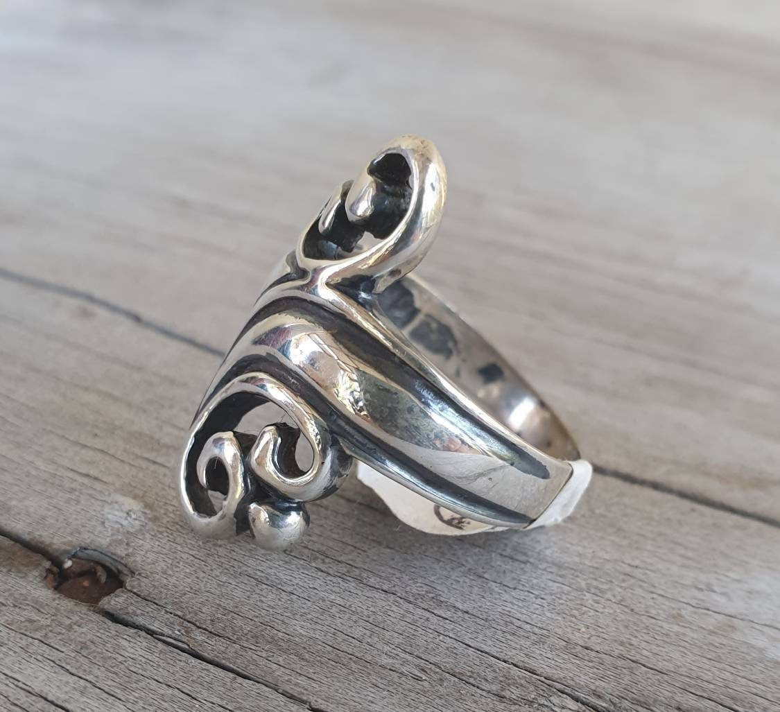 long swirl ring,925 sterling silver,scroll,handmade,steampunk,gothic,art nouveau,celtic, tribal,swirl,boho,gypsy,hippy,vintage,rockabilly
