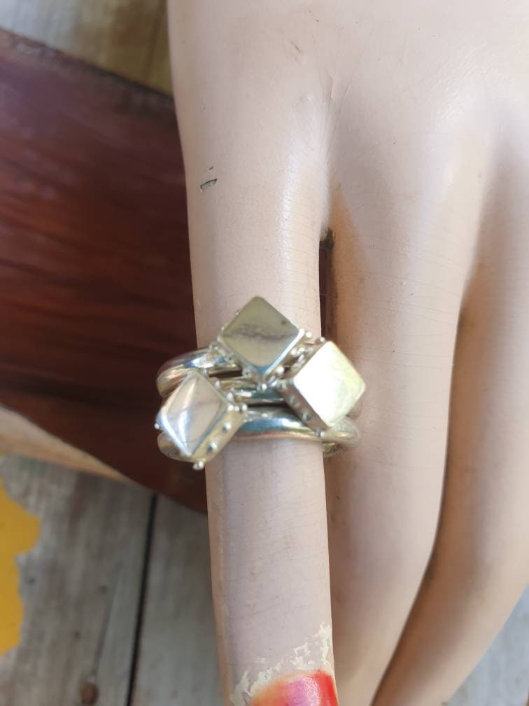 Chunky ring,sterling silver,double diamond,chunky bands,handmade,boho,goddess,round wedding band,thick silver ring,