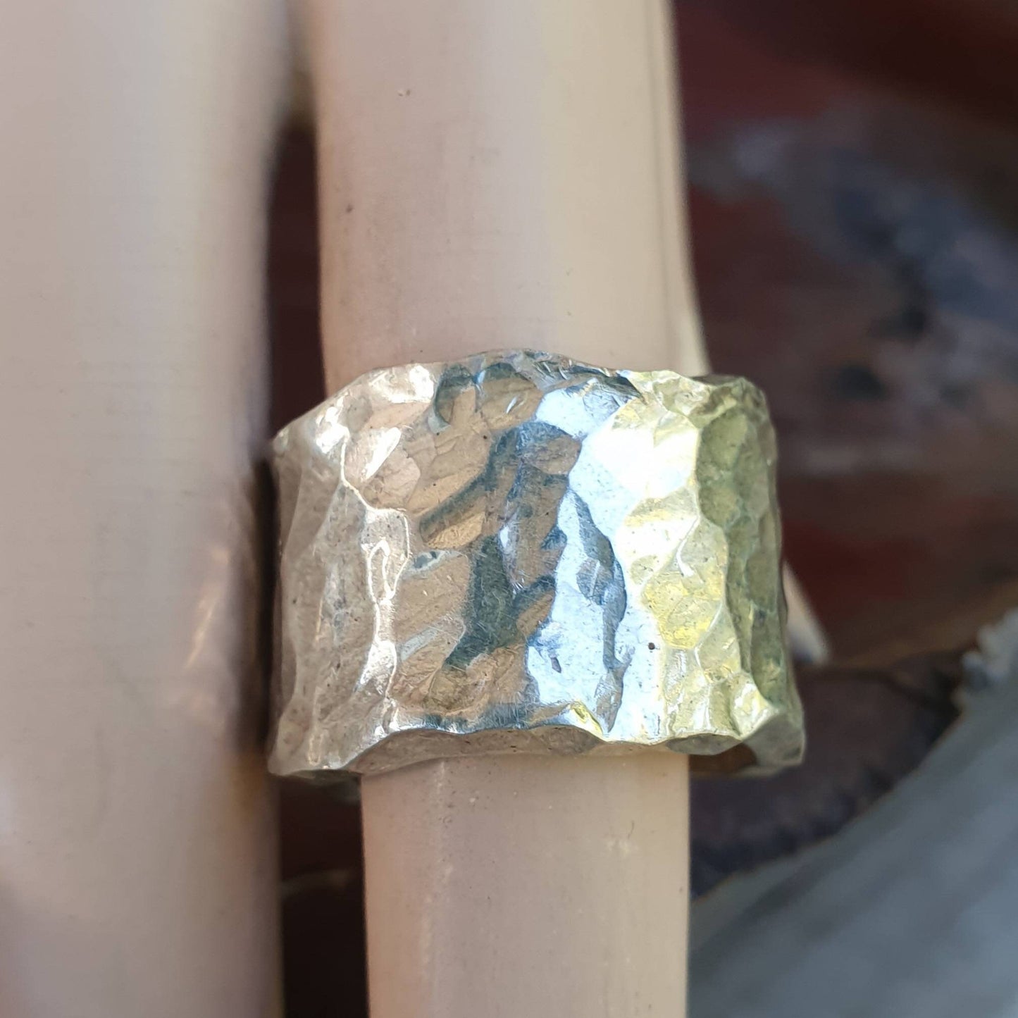 Wide 15mm hammered ring,large size sterling silver,25gms heavy,solid,handmade,hammered,rustic wedding ring,distressed,industrial ring,nugget,boho