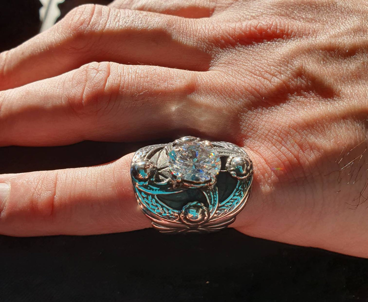 Large celtic ring,cz sterling silver,cubic zirconia,celtic ring,medieval,tribal,vintage,large silver ring,shield,steampunk,celtic shield,