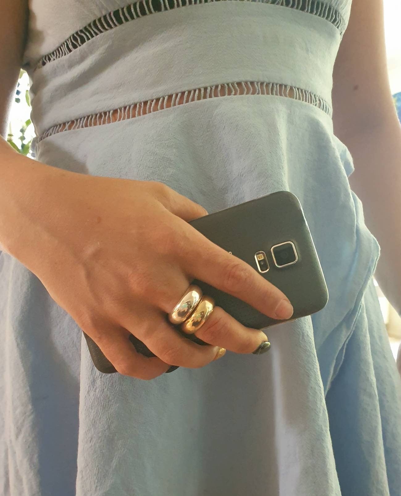 Chunky gold stacker band,8mm solid ring,yellow brass or pink bronze looks like gold,thick rounded,his and her wedding band,boho,handmade