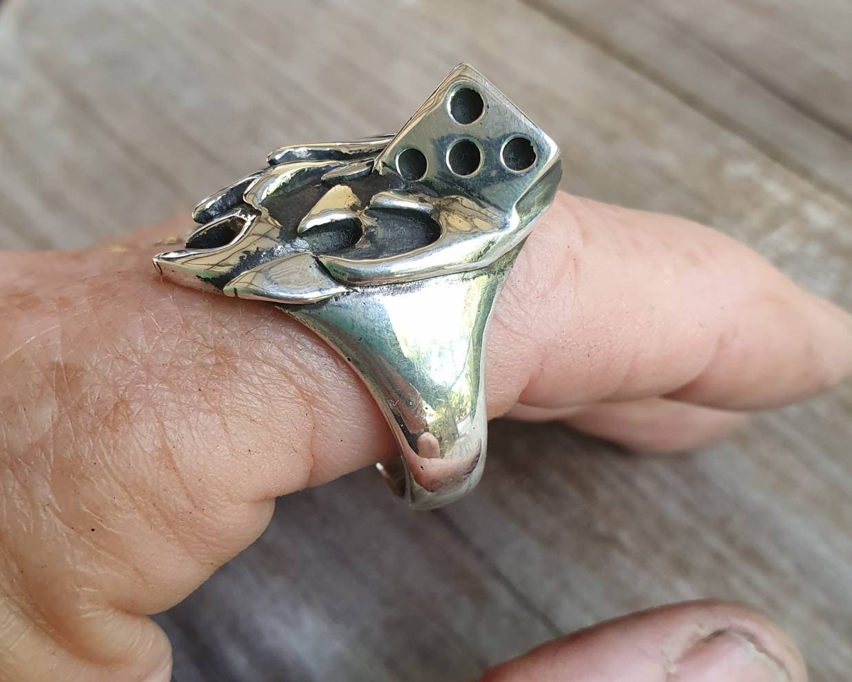 Large flame ring, dice,sterling silver,chunky mans gambling,vegas,Roth,rockabilly,hipster,kustom kulture ,hand made,biker