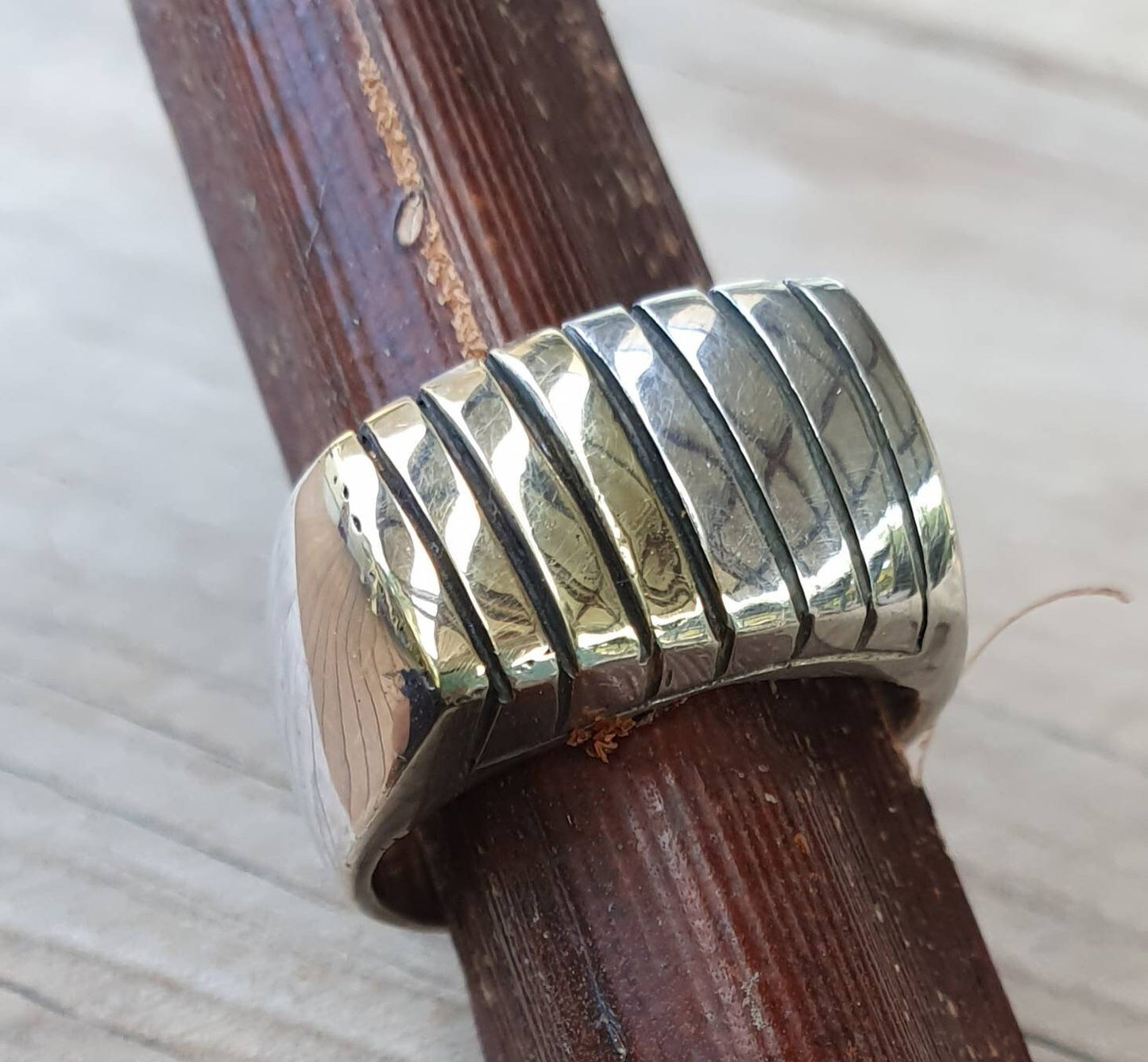 9k Gold and silver ring,two tone ring,sterling silver,9ct gold strips,boho,handmade,