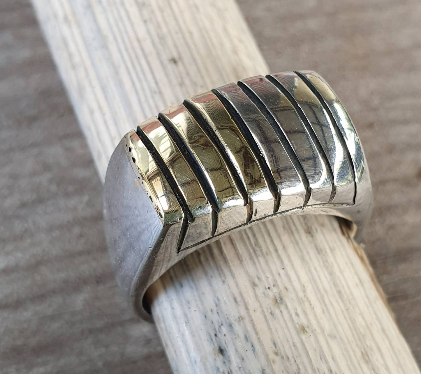 9k Gold and silver ring,two tone ring,sterling silver,9ct gold strips,boho,handmade,
