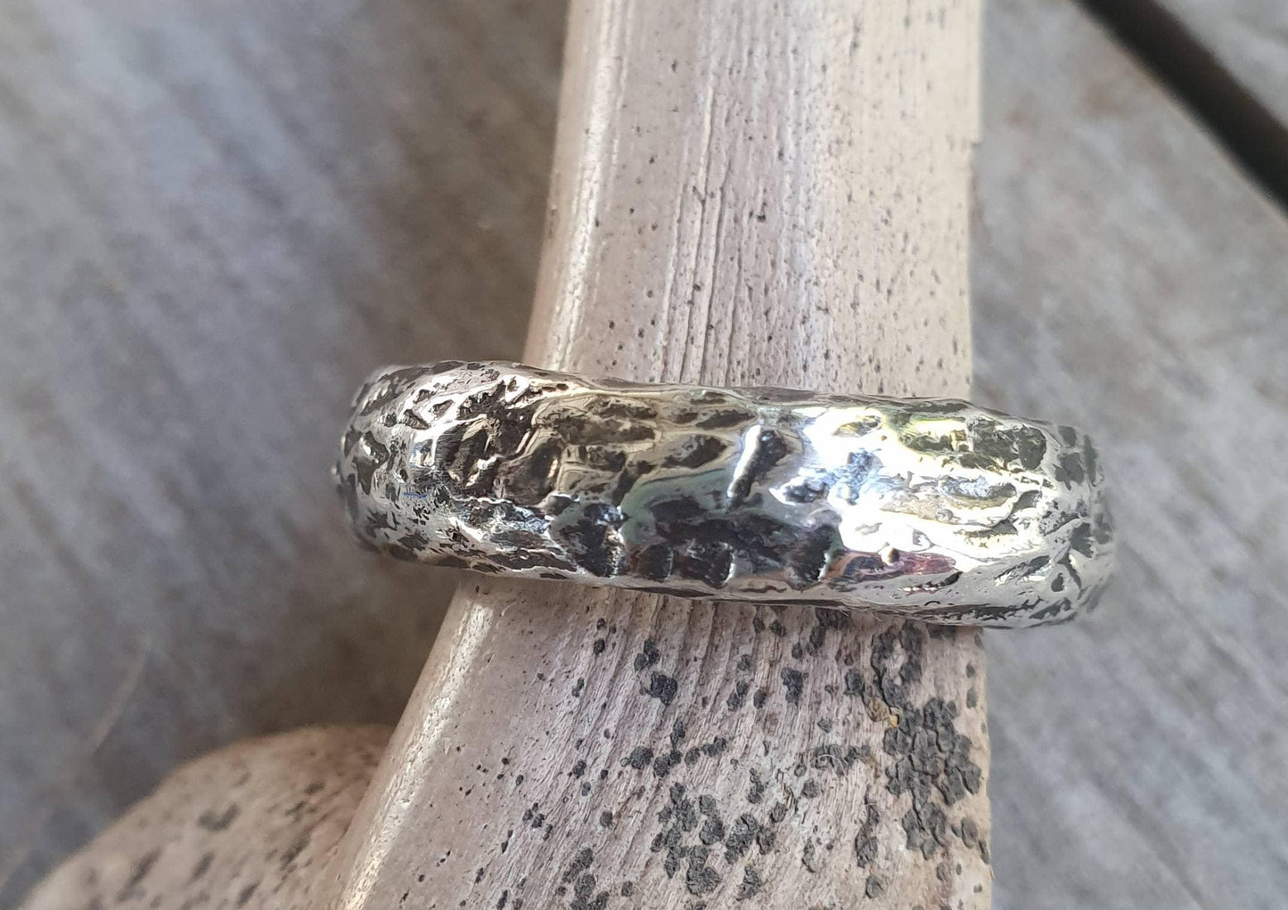 chunky silver ring,925 sterling silver,rustic halo band,heavy,7mm solid 20gms hammered,distressed matt wedding ring,nugget,industrial,unisex,