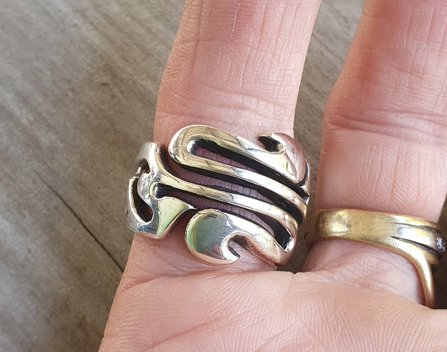 wide heavy silver ring,chunky solid sterling silver handmade unisex long ring boho tribal hipster gypsy adjustable wedding band