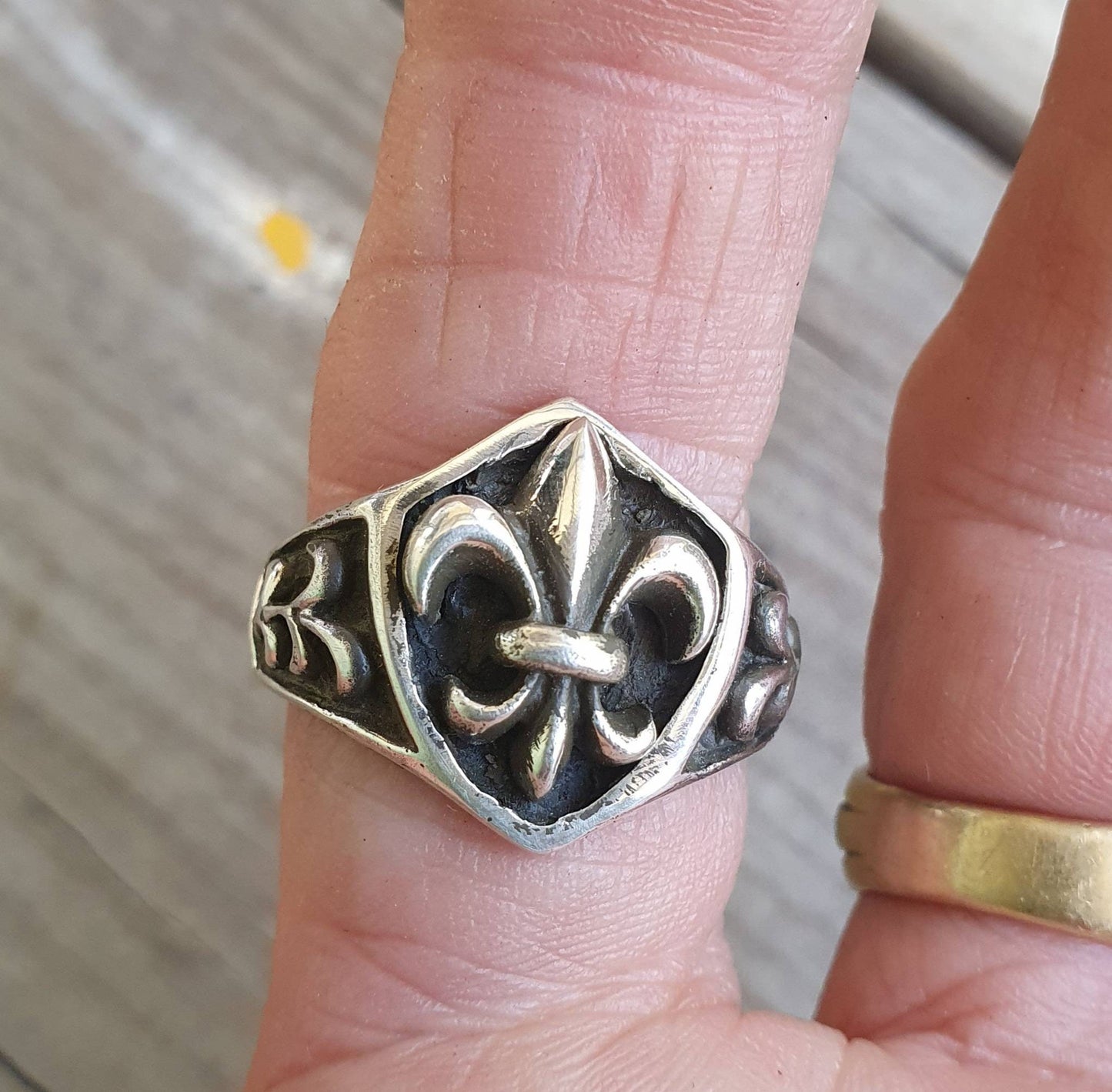 9k Fleur de Lis ring two tone 9ct gold,sterling silver,handmade,signet ring, hipster,steampunk gothic punk