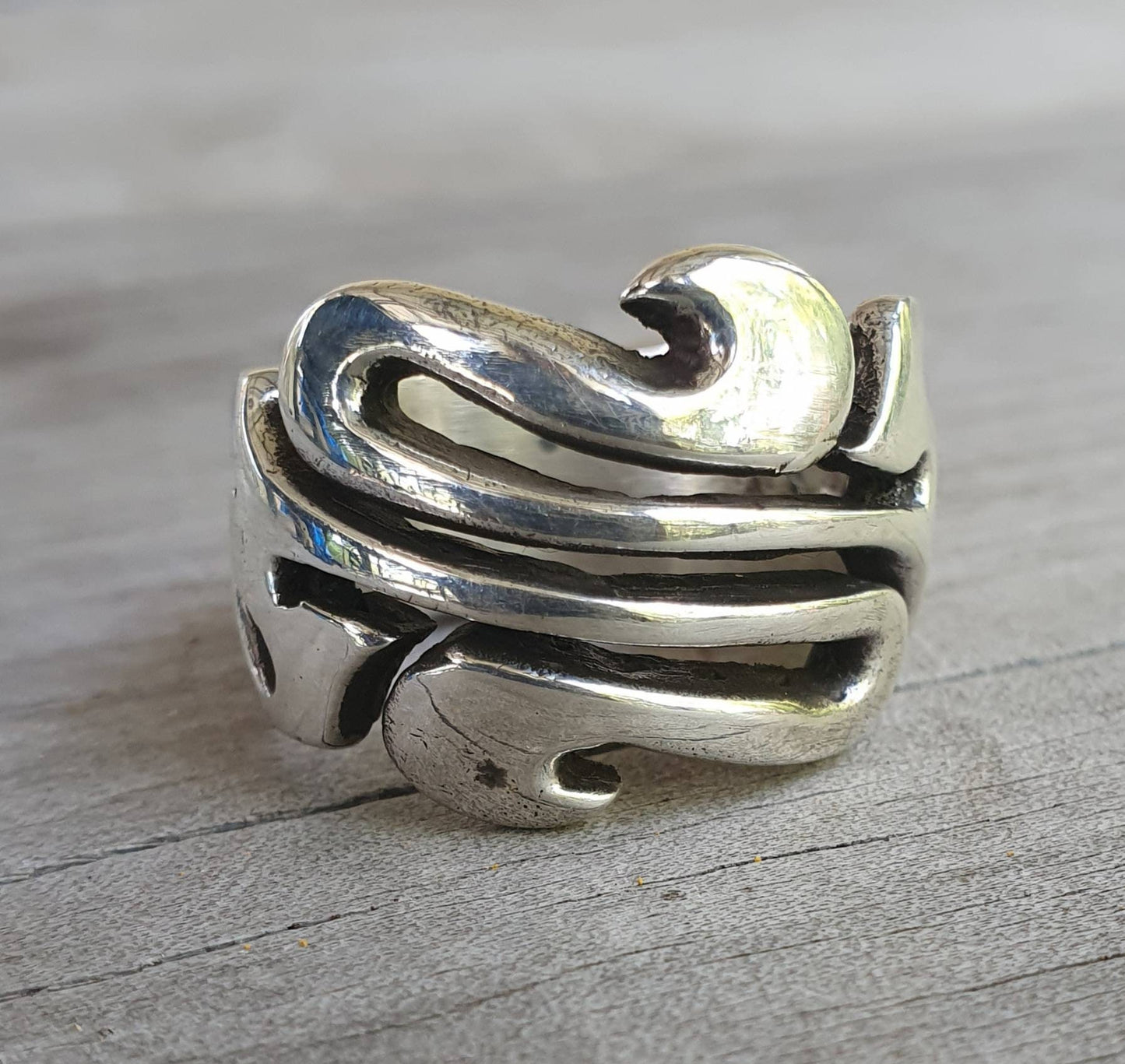 wide heavy silver ring,chunky solid sterling silver handmade unisex long ring boho tribal hipster gypsy adjustable wedding band