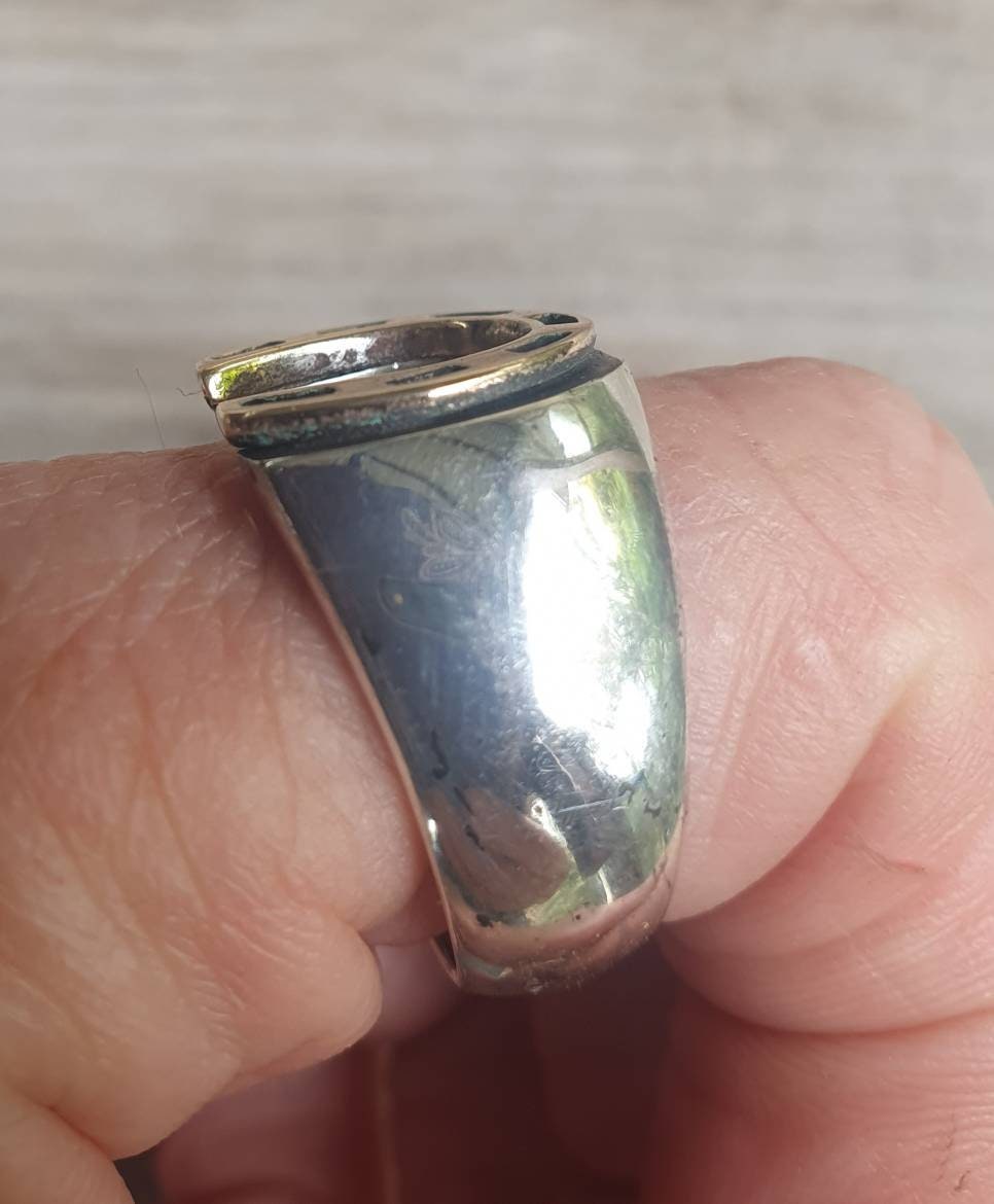 9k horseshoe ring,9ct &sterling silver,two tone,lucky ring,mixed metal, handmade, cowboy,boho shic,goddess,new age,mens fashion
