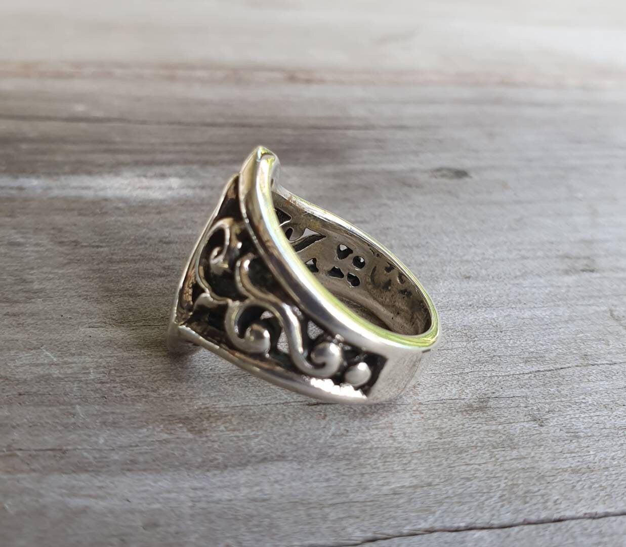 Heavy silver ring,sterling silver,unisex, wide chunky scroll ring,rustic,thick swirl ring,tribal boho band,