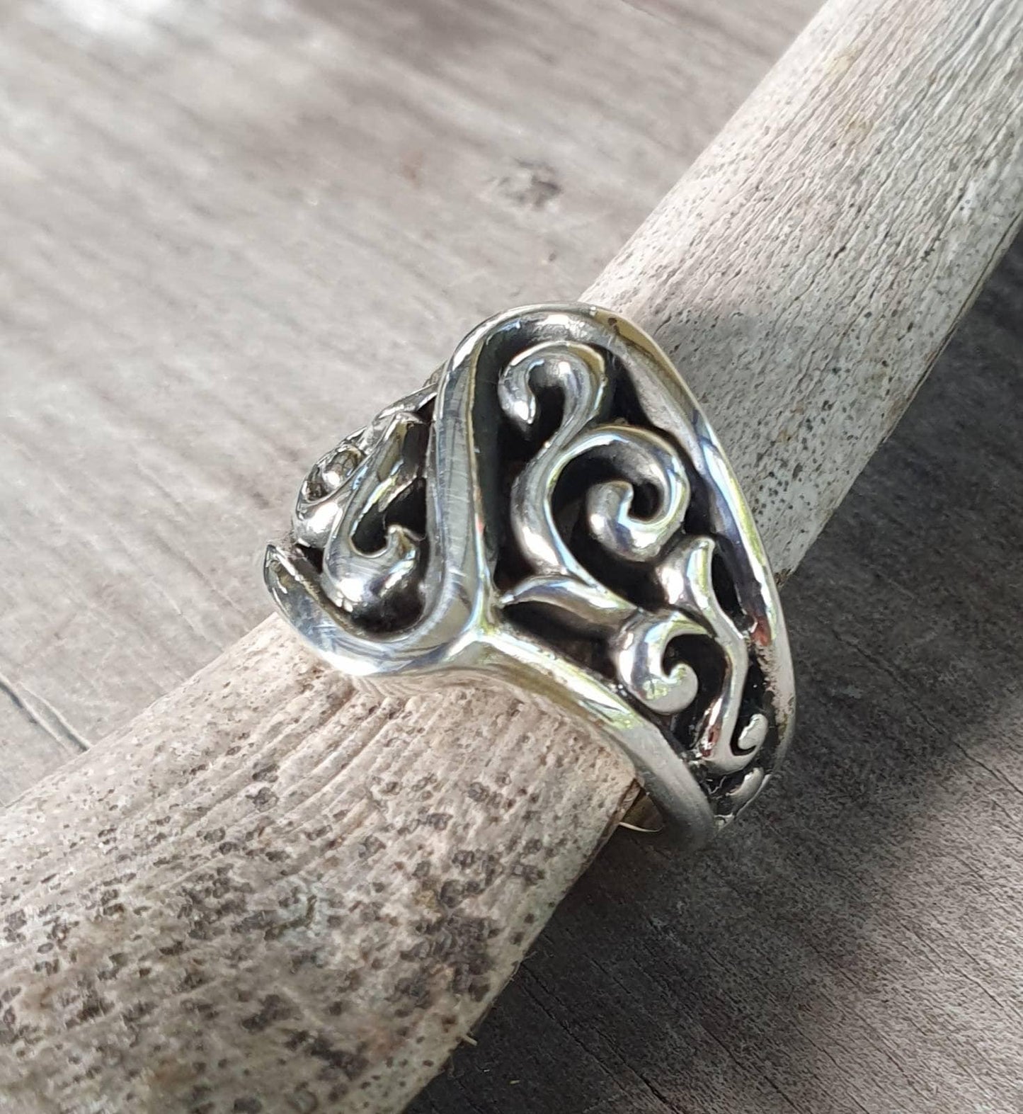 Heavy silver ring,sterling silver,unisex, wide chunky scroll ring,rustic,thick swirl ring,tribal boho band,
