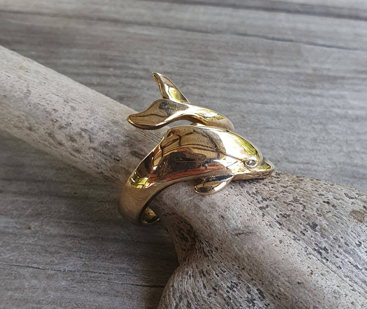 9k gold dolphin ring,9ct gold not plated,long and adjustable,porpous,surf,marine,wrap around ring,boho,gypsy,large ring,new age,