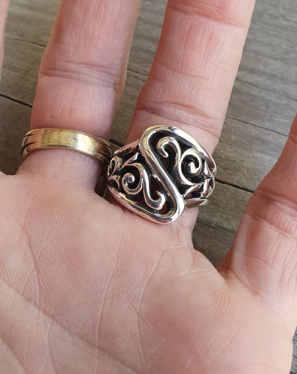 Heavy silver ring,sterling silver,unisex, wide chunky scroll ring,rustic,thick swirl ring,tribal boho band,