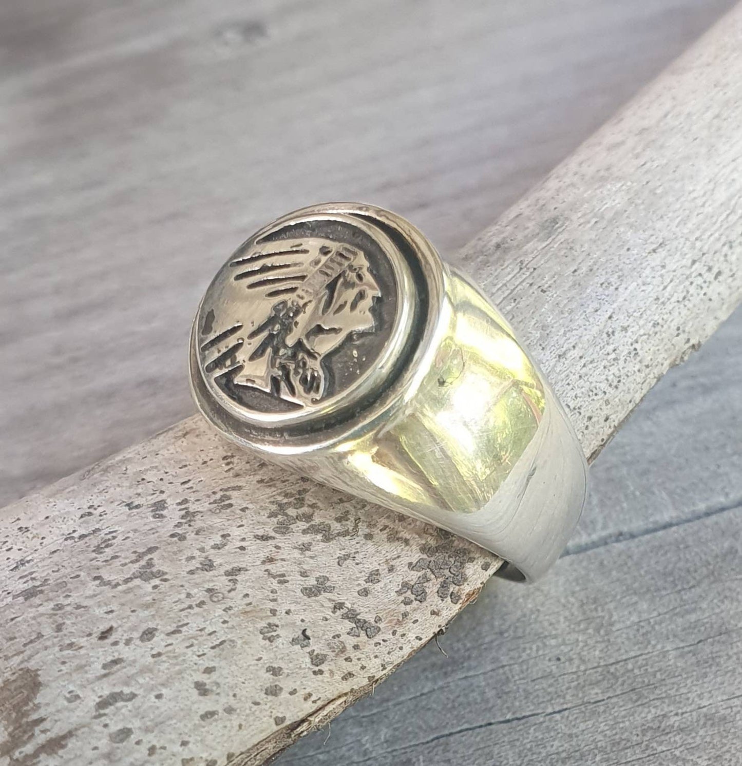 Indian ring,sterling silver, Indian head signet, wedding band,unisex,handmade,motorbike,biker
