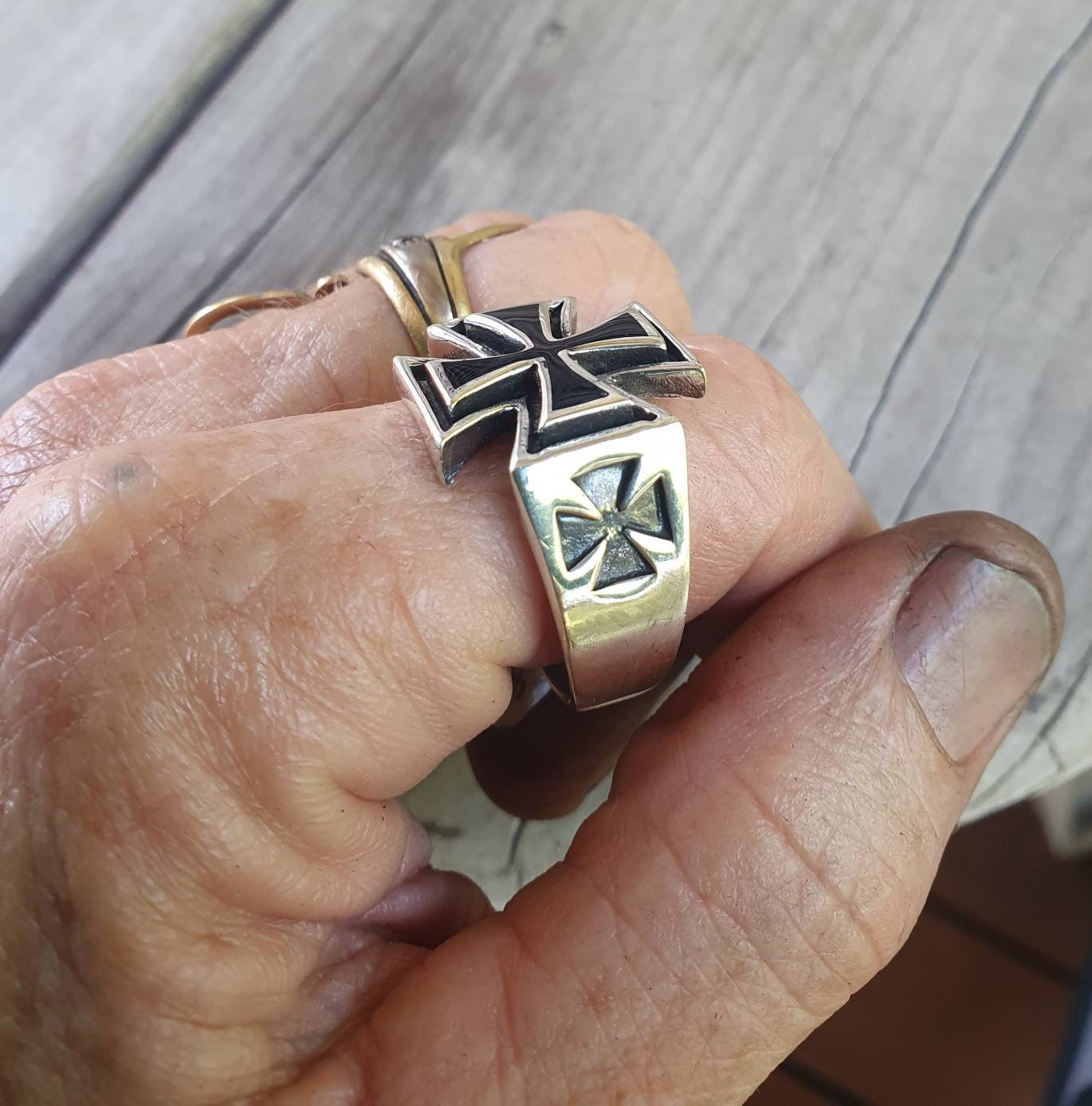 Solid cross ring,sterling silver 925,black enameled,size 12.5 cross,chopper, even cross,solid back ring ,gothic,Celtic cross,knights templar