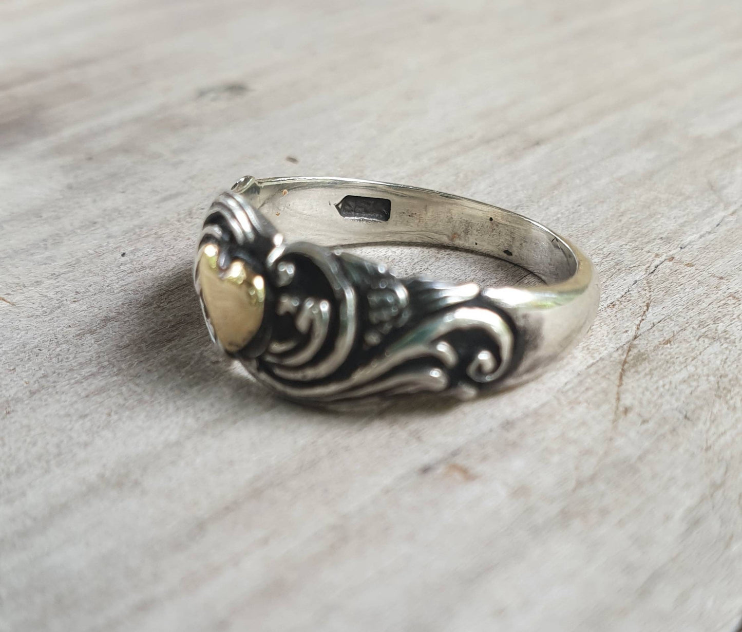 Heart ring,9k Gold and 925 sterling silver,two tone ring,solid 9ct gold heart,sterling silver band,boho,vintage,handmade,goddess,bespoke