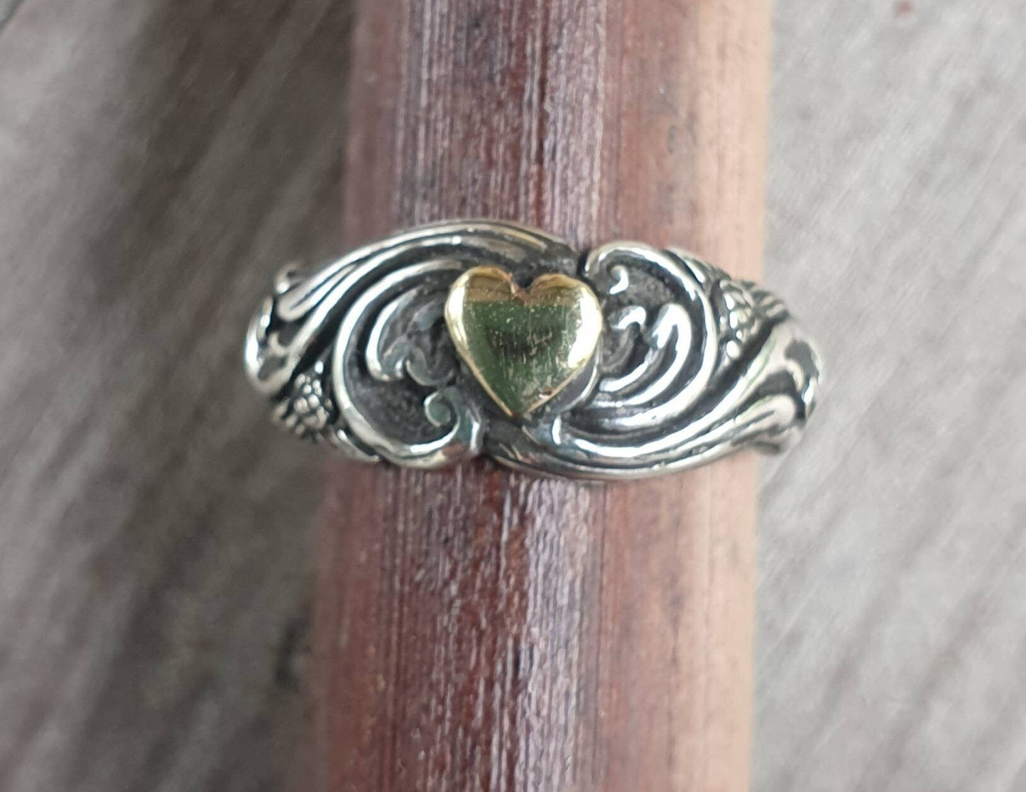Heart ring,9k Gold and 925 sterling silver,two tone ring,solid 9ct gold heart,sterling silver band,boho,vintage,handmade,goddess,bespoke