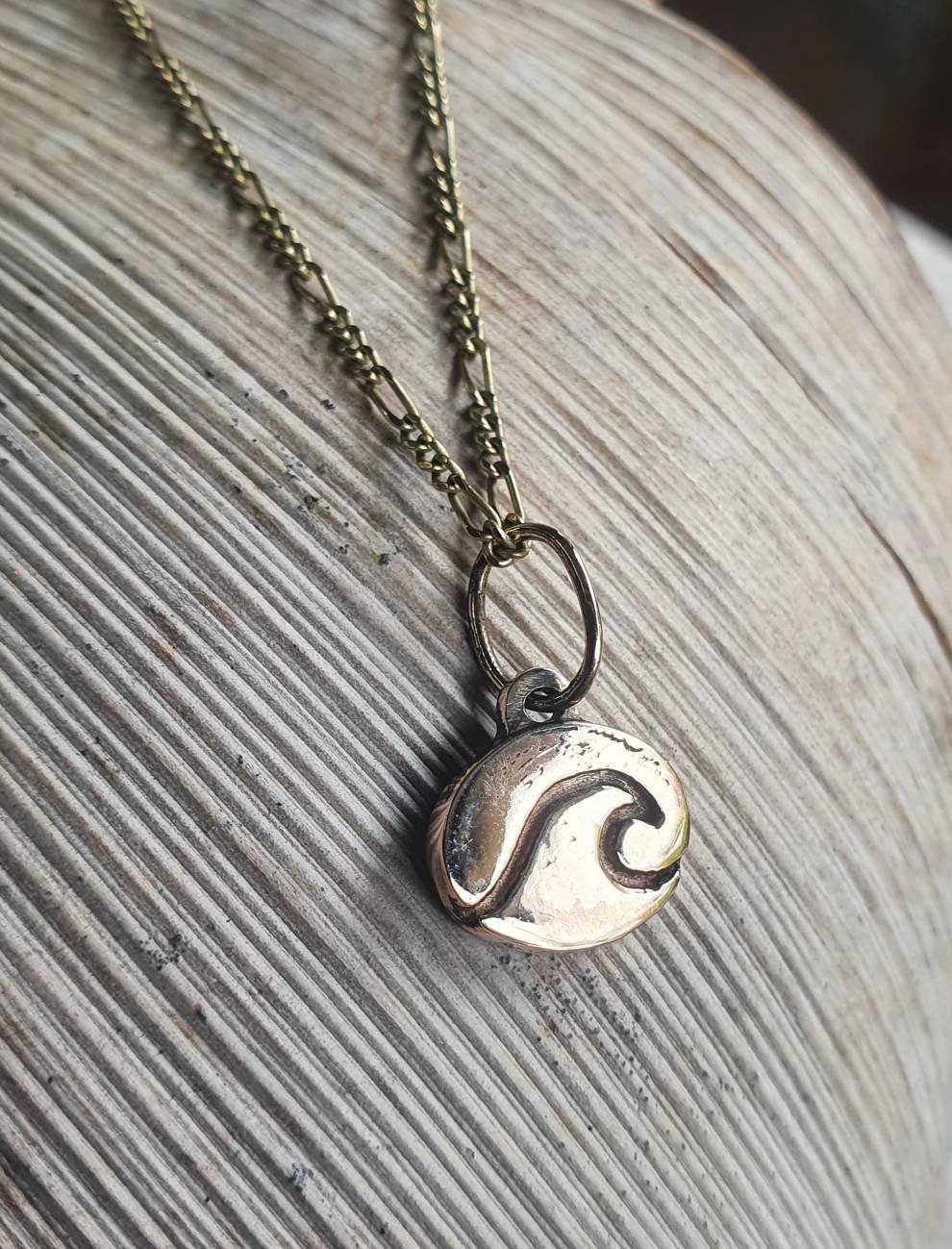 Gold wave surf pendant,solid 10k gold or 925 sterling silver surfer,wave disc,surfer necklace, wave pendant,boho