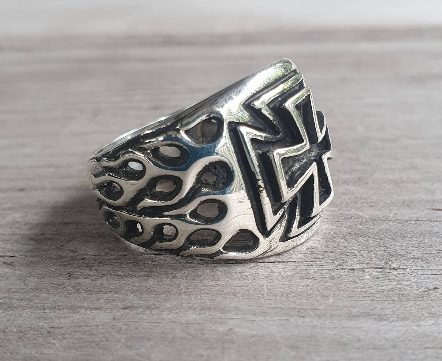 Square black top ring, flame ring,925 sterling silver,gothic,punk,men's fashion,