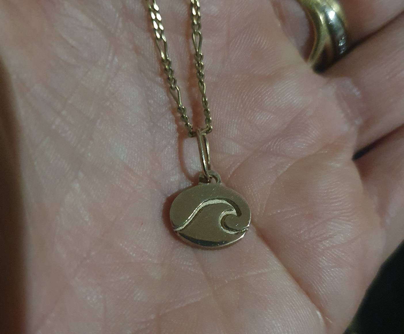Gold wave surf pendant,solid 10k gold or 925 sterling silver surfer,wave disc,surfer necklace, wave pendant,boho