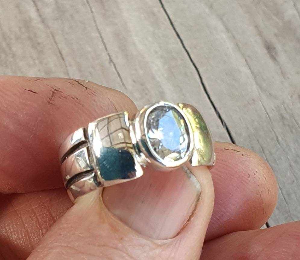 Cz ring,sterling silver,cubic zirconia,unisex band,handmade,boho,gypsy,gemstone ring,silver wedding ring,new age,