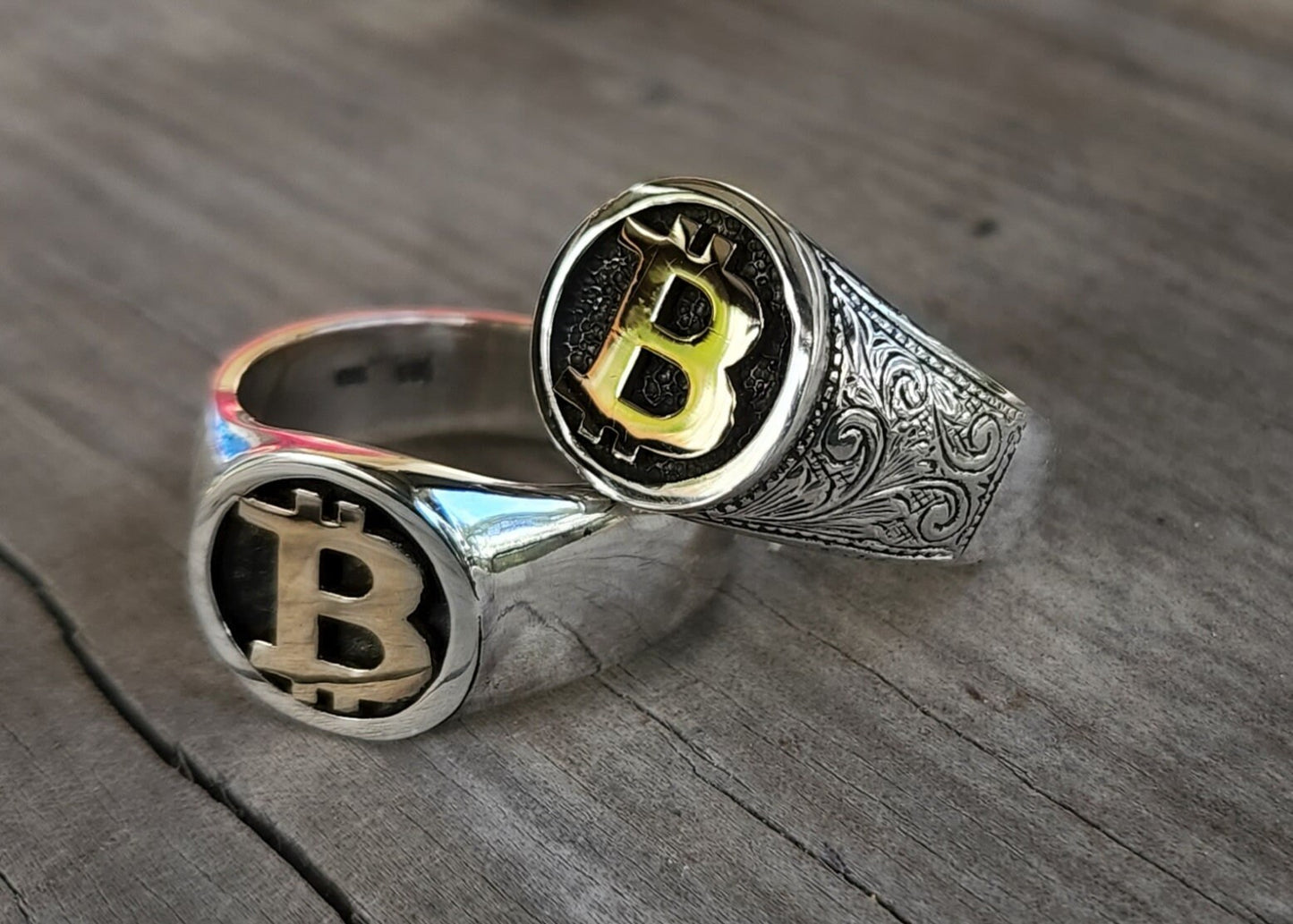 Bitcoin ring,925 sterling silver,solid signet, unisex ring