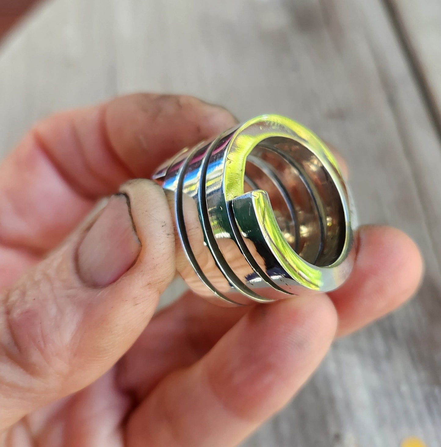 Wide coil ring,chunky spiral,heavy solid sterling,silver ring,industrial handmade spring,plain wedding,dress ring,