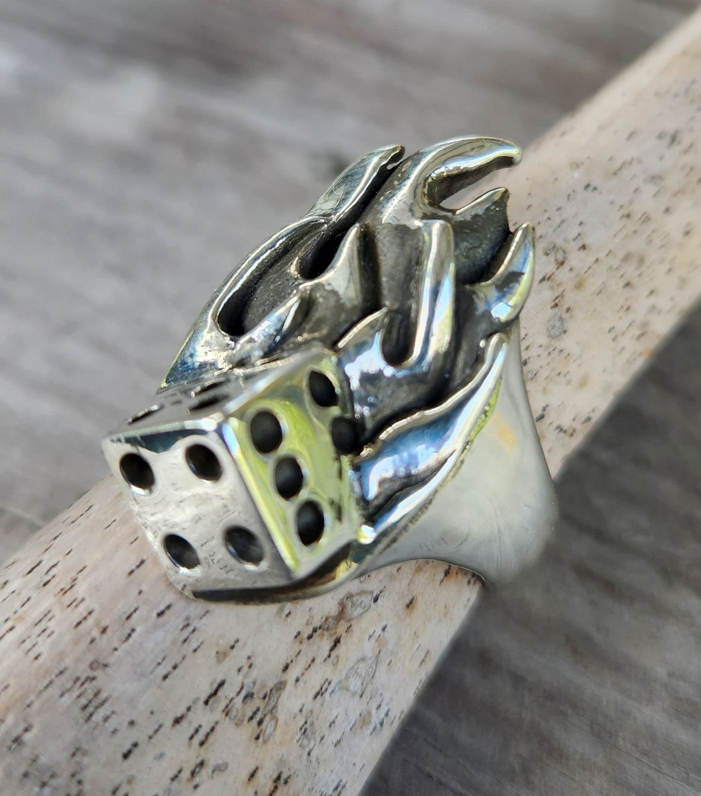 Large flame dice ring, solid sterling silver,mans gambling,vegas,rockabilly,hipster,hand made,biker,muscle car Kulture.