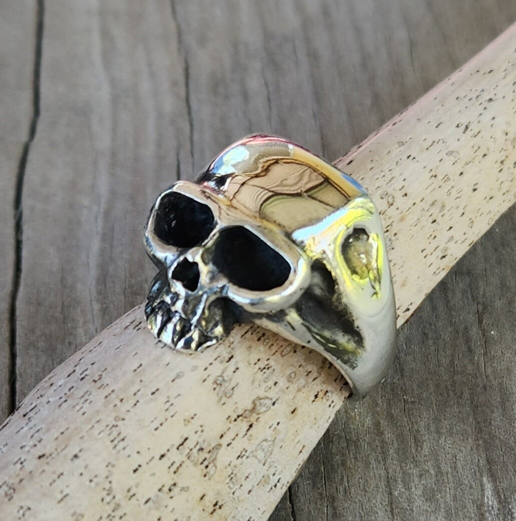 Long silver skull ring, 925 sterling silver,heavy plain ladies skull ring, steampunk,pirate,gothic punk pirate