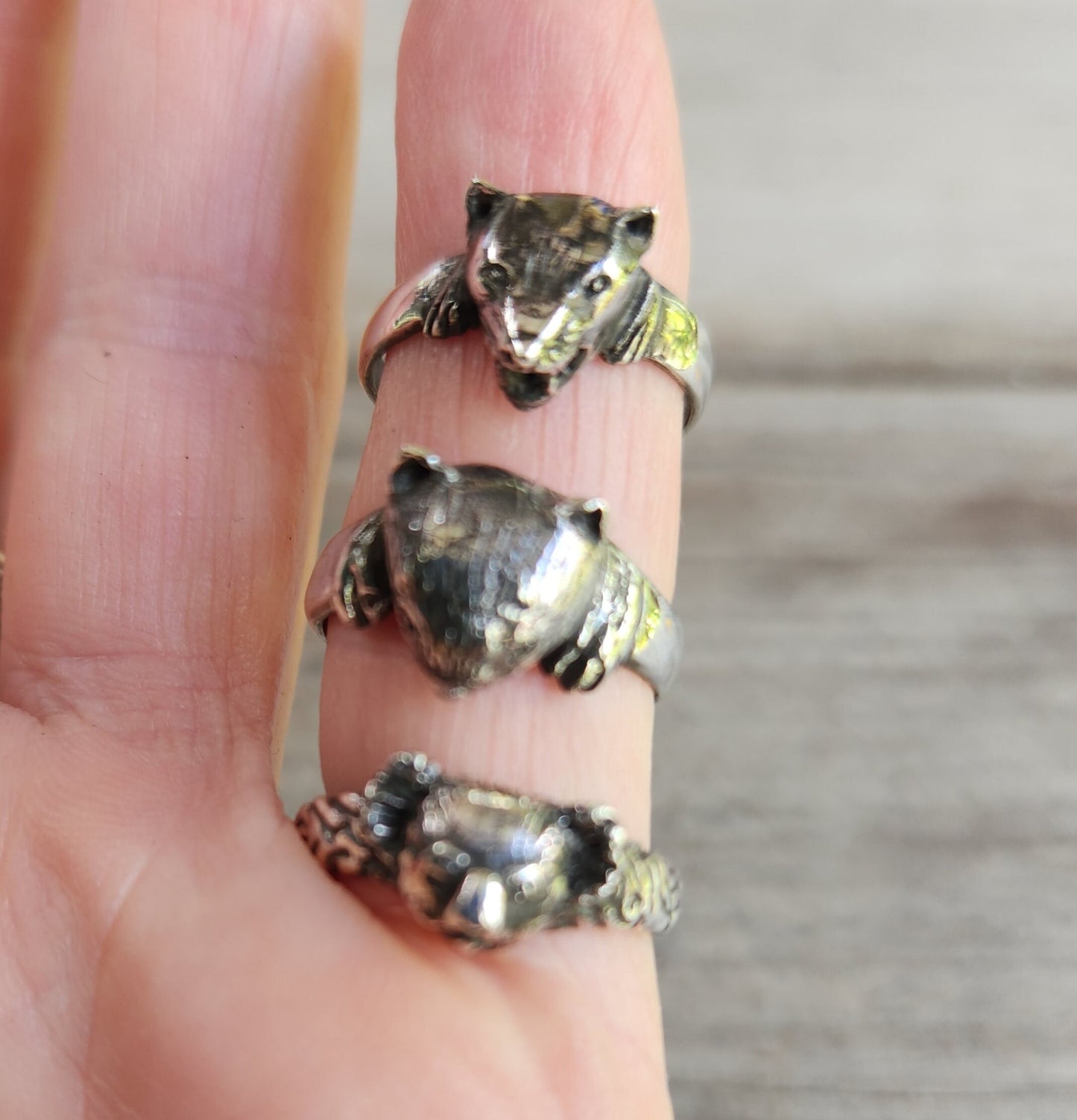 Koala bear ring,sterling silver,wombat,Tasmanian devil,bear ring, Australian animal jewellery,