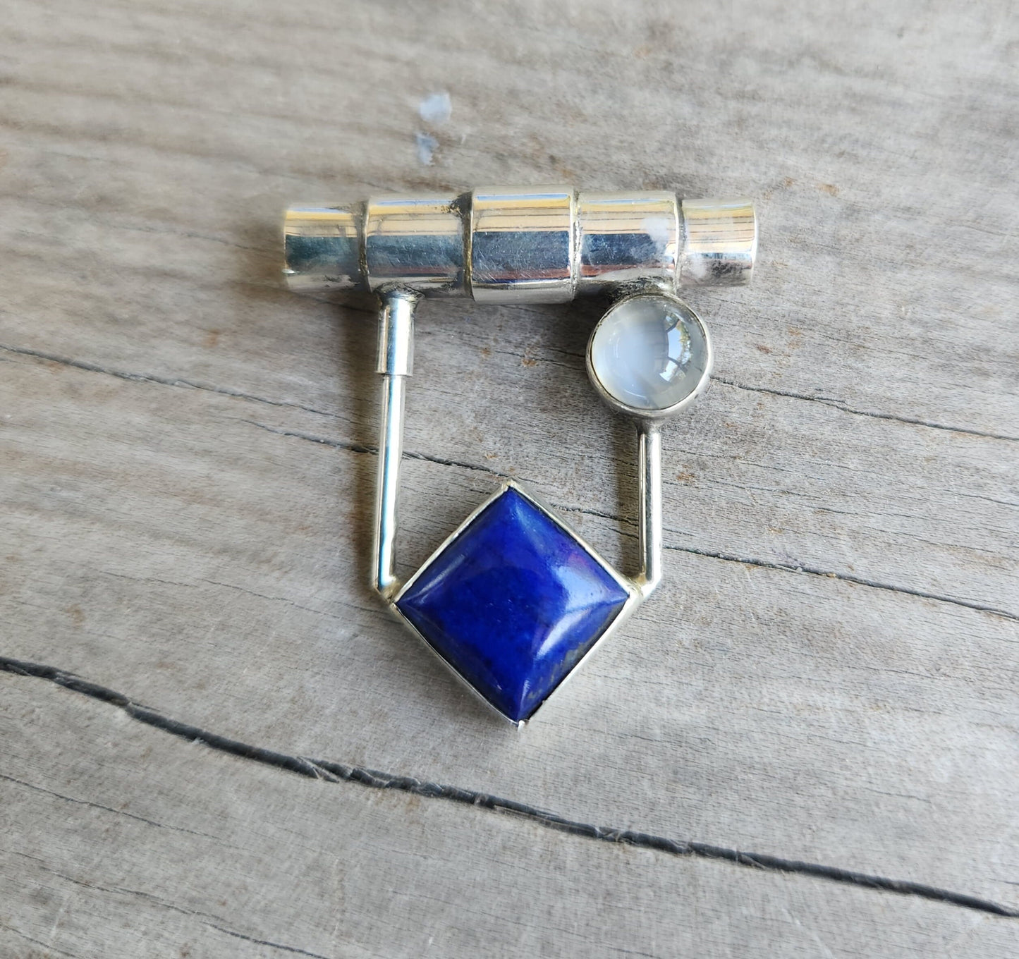 Lapis lazuli pendant,sterling silver,set with lapis and moonstone, art deco,boho,