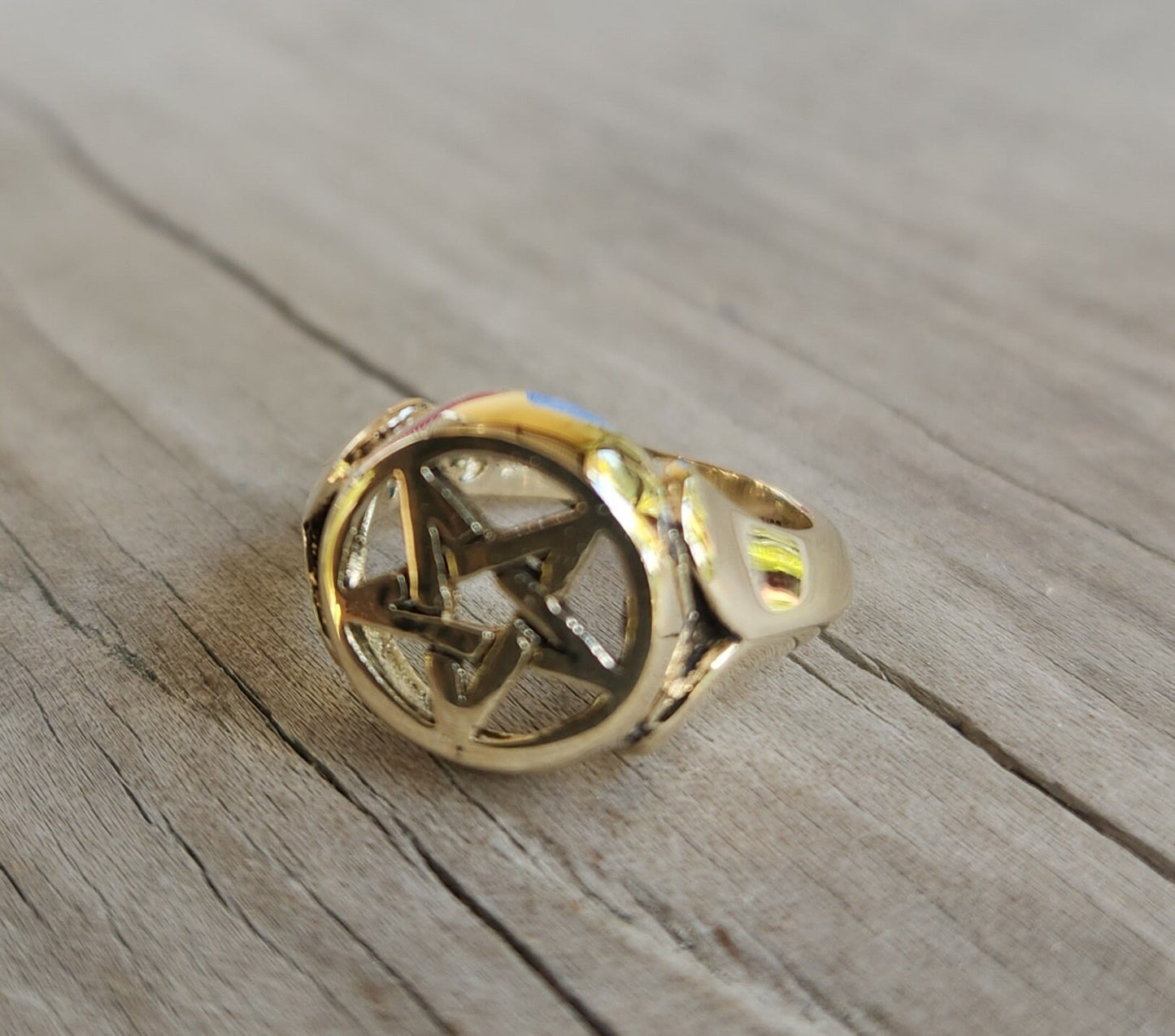 Gold Pentagram ring,9ct,9k gold,star,occult,wiccan,witch,wizard,magic,binding,druid,boho,goth,handmade,