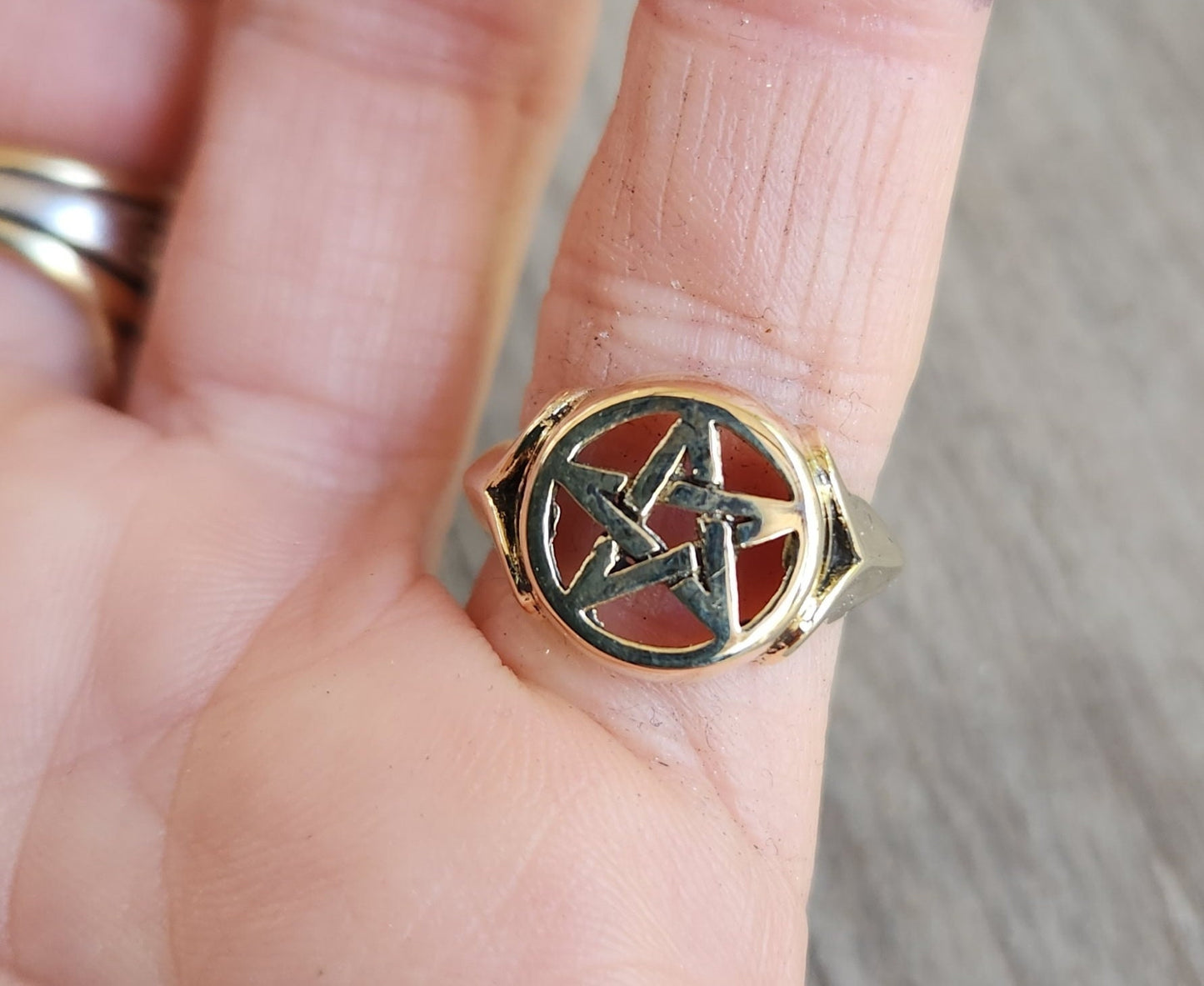 Gold Pentagram ring,9ct,9k gold,star,occult,wiccan,witch,wizard,magic,binding,druid,boho,goth,handmade,