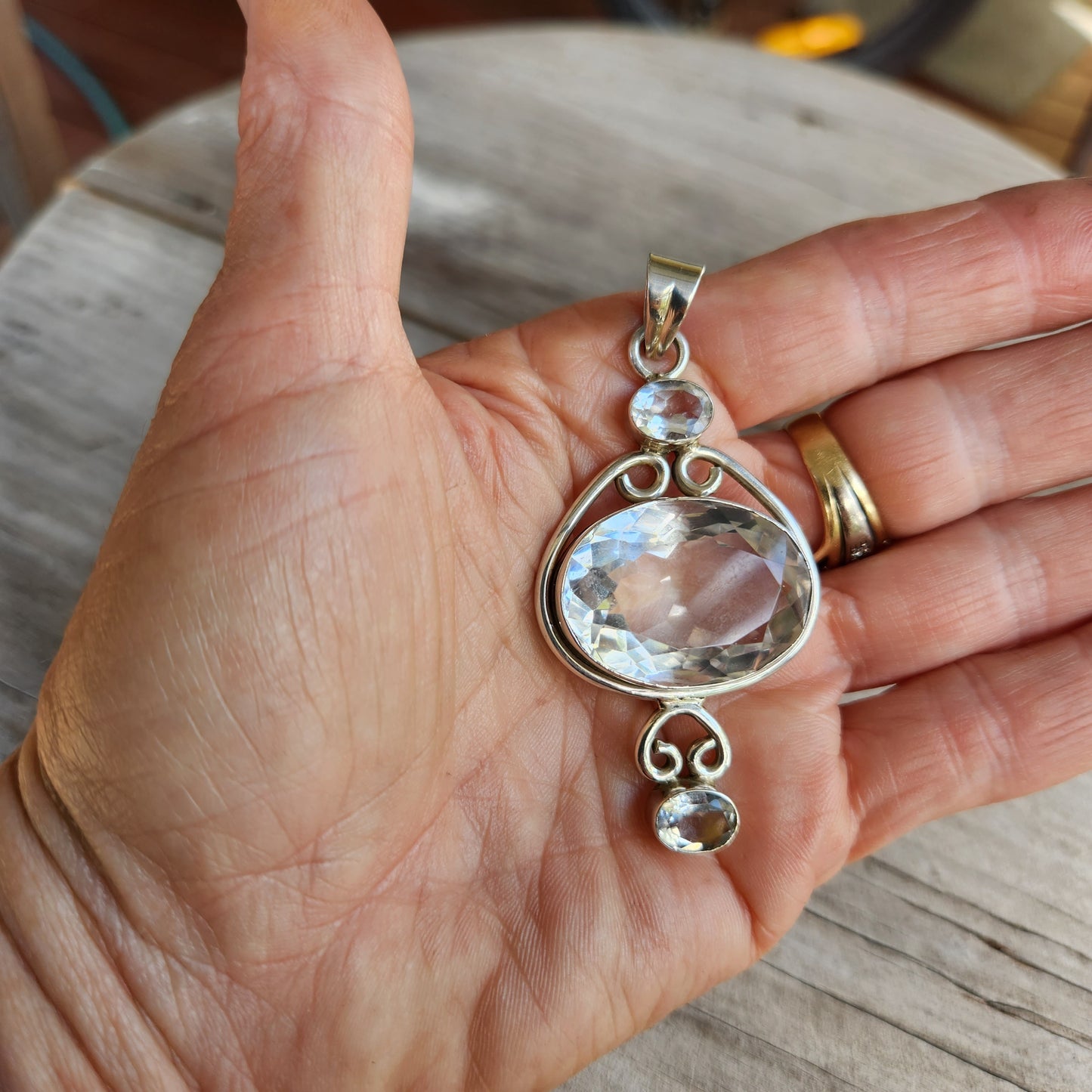Crystal quartz pendant,Gemstone,solid sterling silver,boho,long pendant necklace