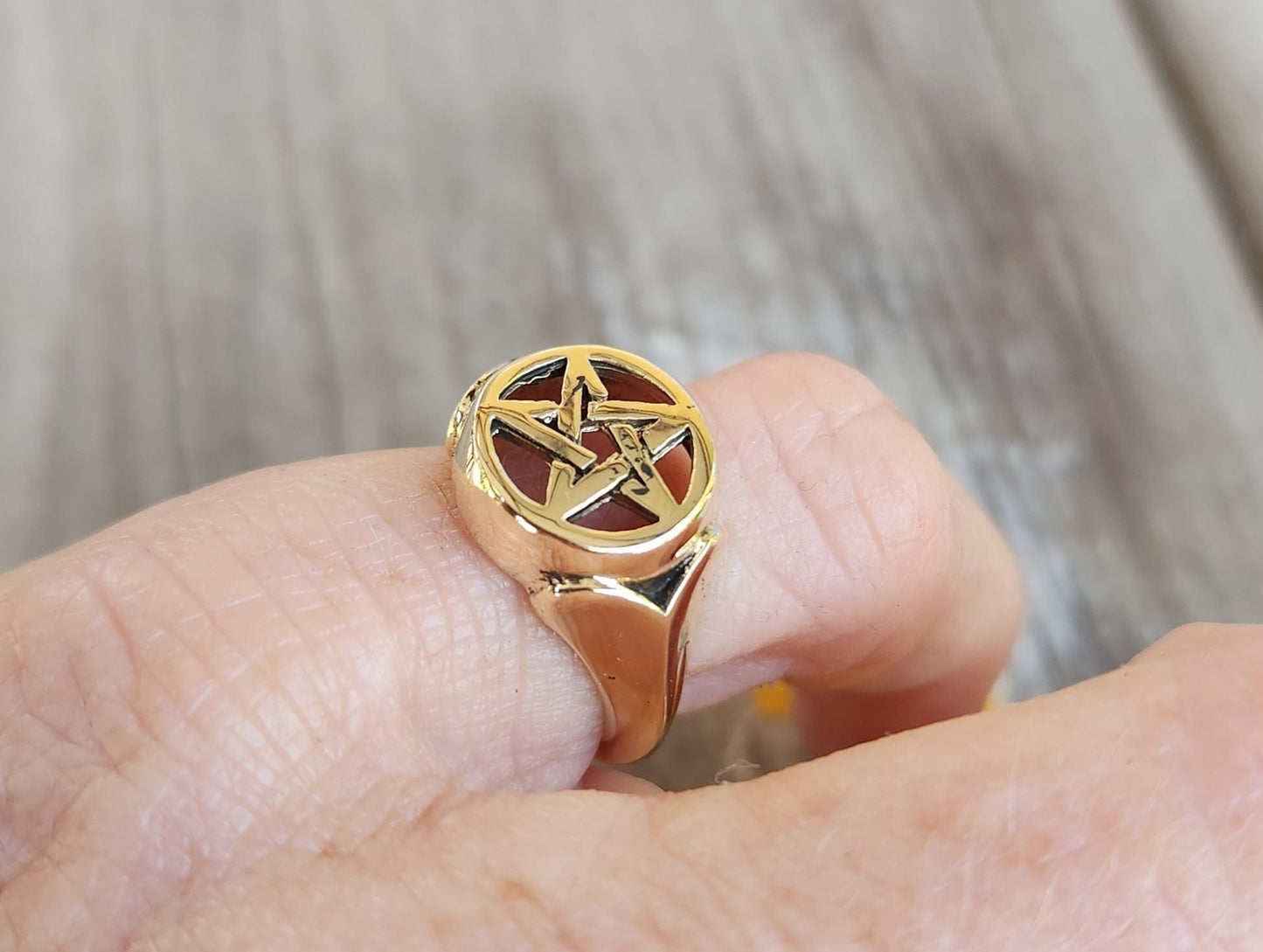 Gold Pentagram ring,9ct,9k gold,star,occult,wiccan,witch,wizard,magic,binding,druid,boho,goth,handmade,