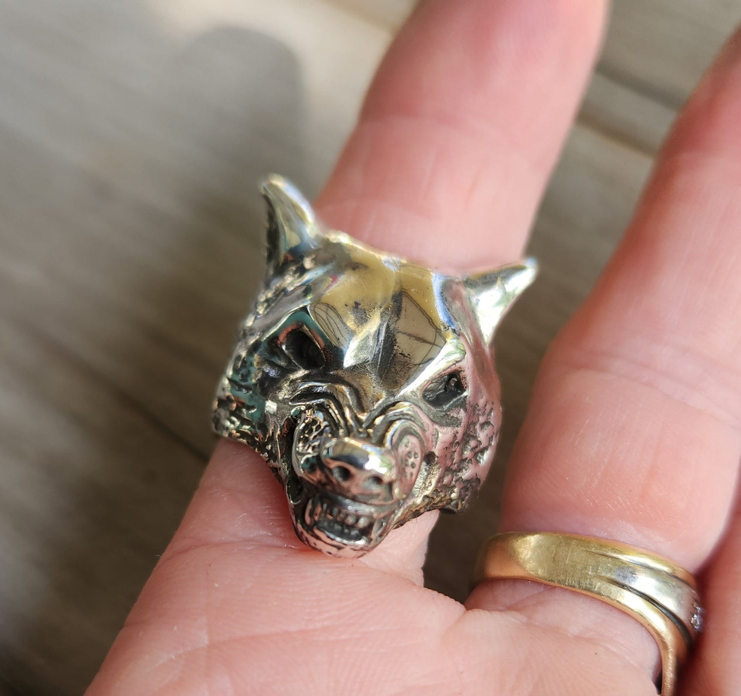 Wolf ring,925 sterling silver,large snarling wolf,dire wolf,mans large silver ring,big solid silver ring.