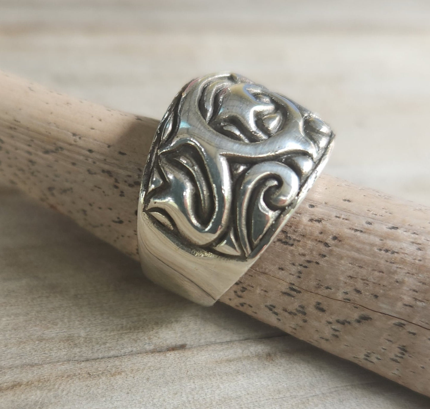 Wide silver band,sterling silver ring,ornate solid scroll, modern dress ring,unisex wedding band,chunky silver ring