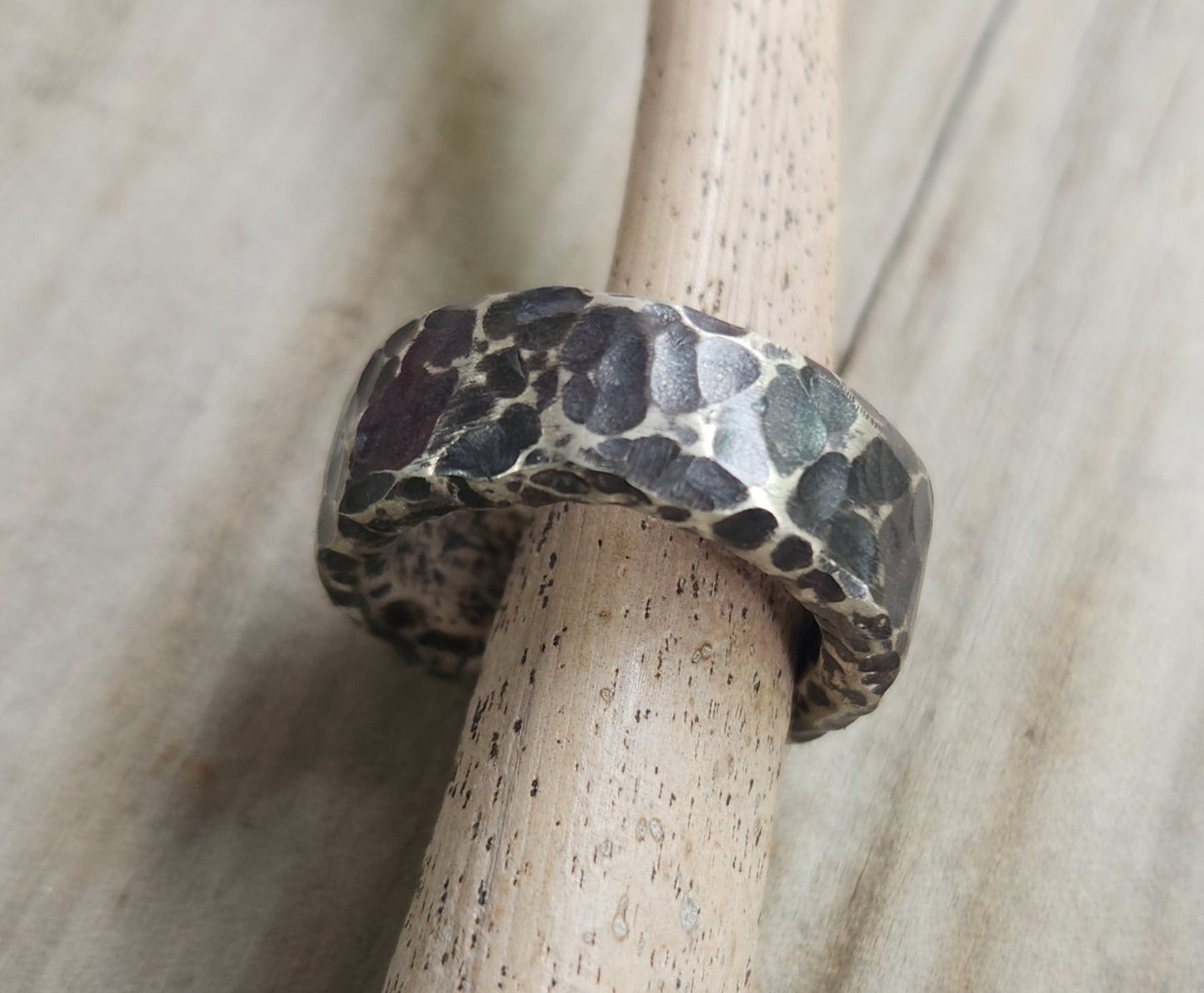 Wide thick rustic mens ring,10mm sterling silver Chunky oxidized hammered ring,heavy,nugget,steampunk, wedding dress ring