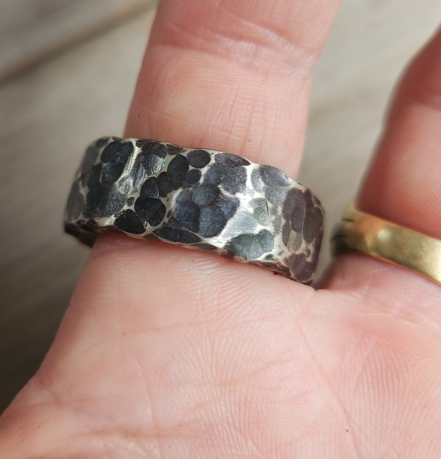 Wide thick rustic mens ring,10mm sterling silver Chunky oxidized hammered ring,heavy,nugget,steampunk, wedding dress ring