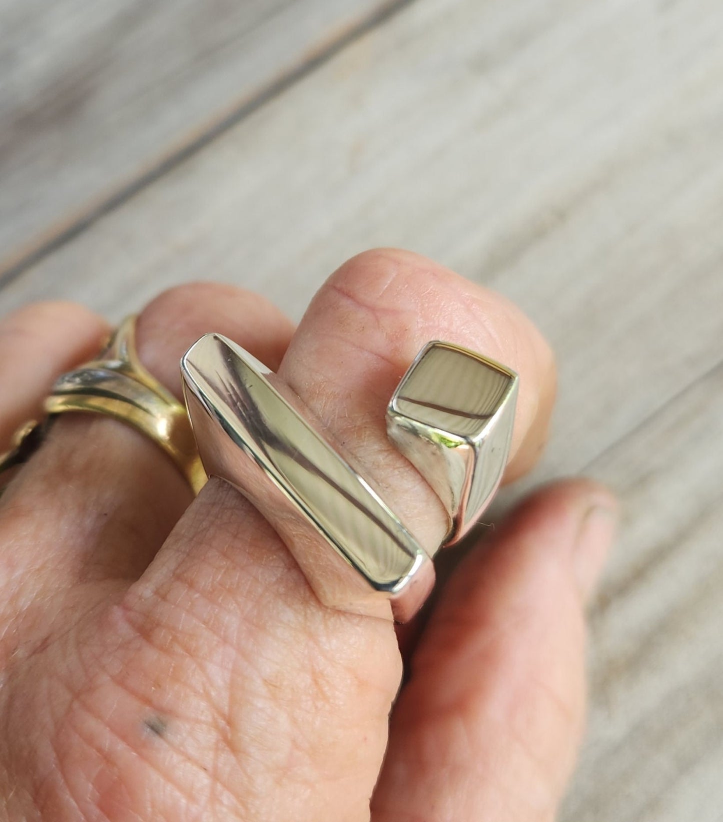 Silver chunky plain ring,rectangle solid sterling silver thick,handmade,boho,blank modern industrial band