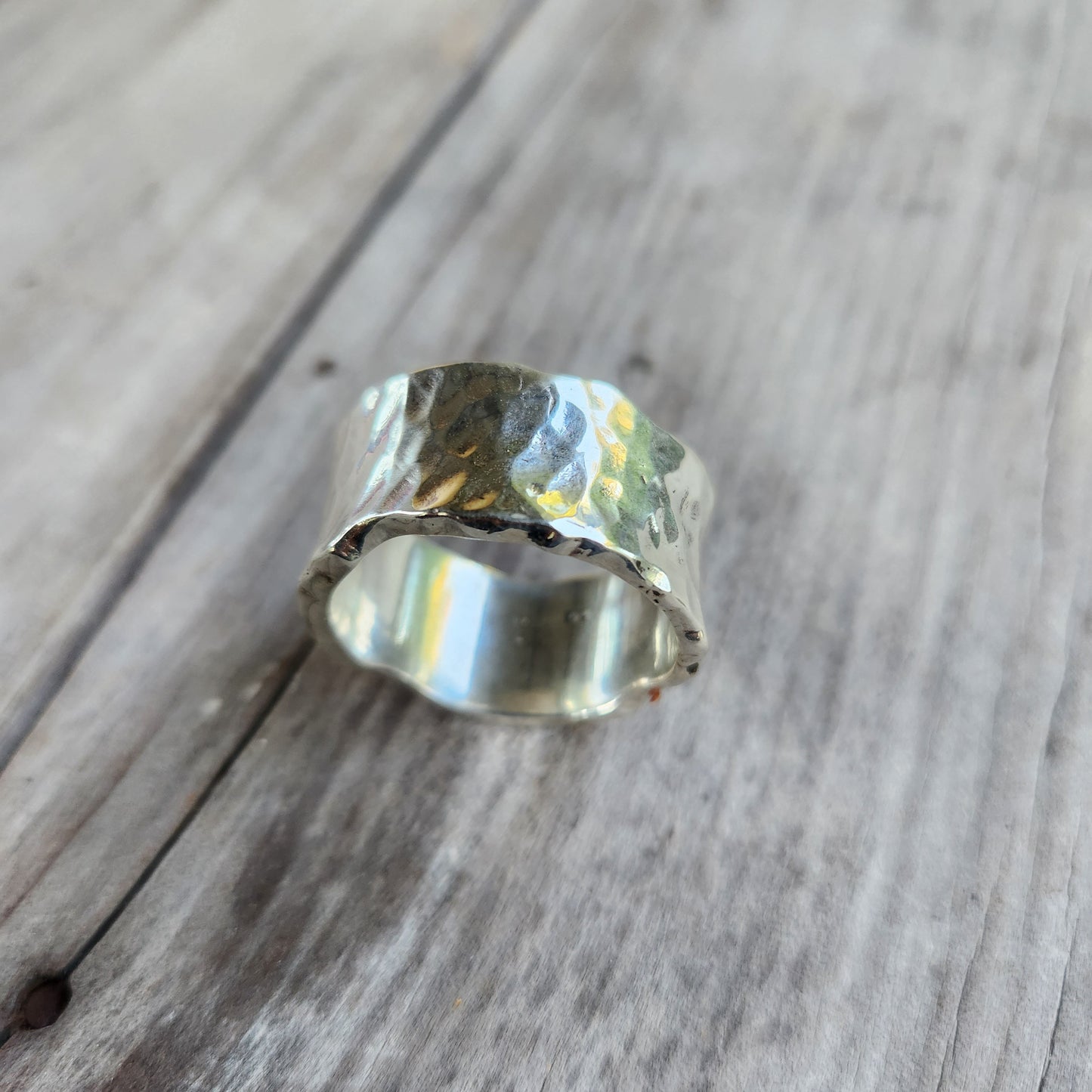 Wide hammered 925 sterling silver ring,13 mm heavy solid band, handmade,rustic mens wedding ring,distressed,mans industrial ring,nugget